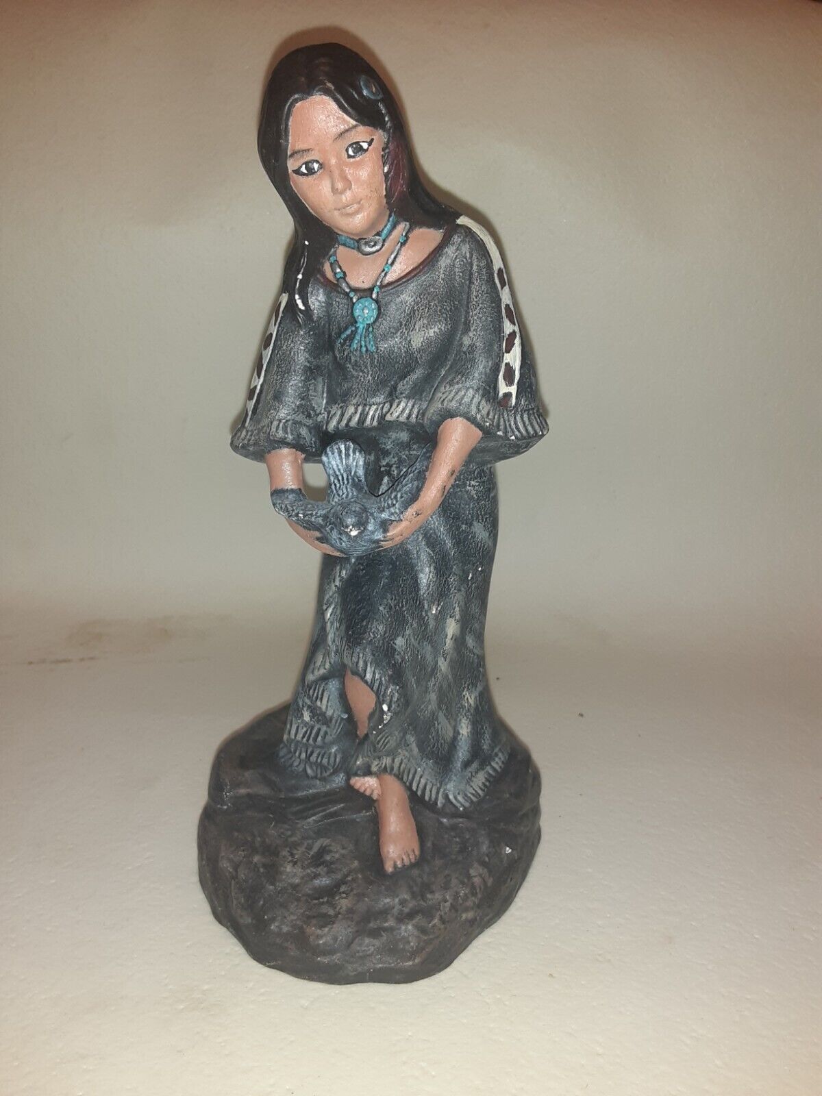 ceramic indian Maiden Holding Bird statue
