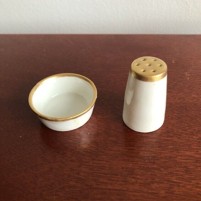 Vignaud Salt Cellar & Pepper Shaker White & Gold Porcelain Limoges