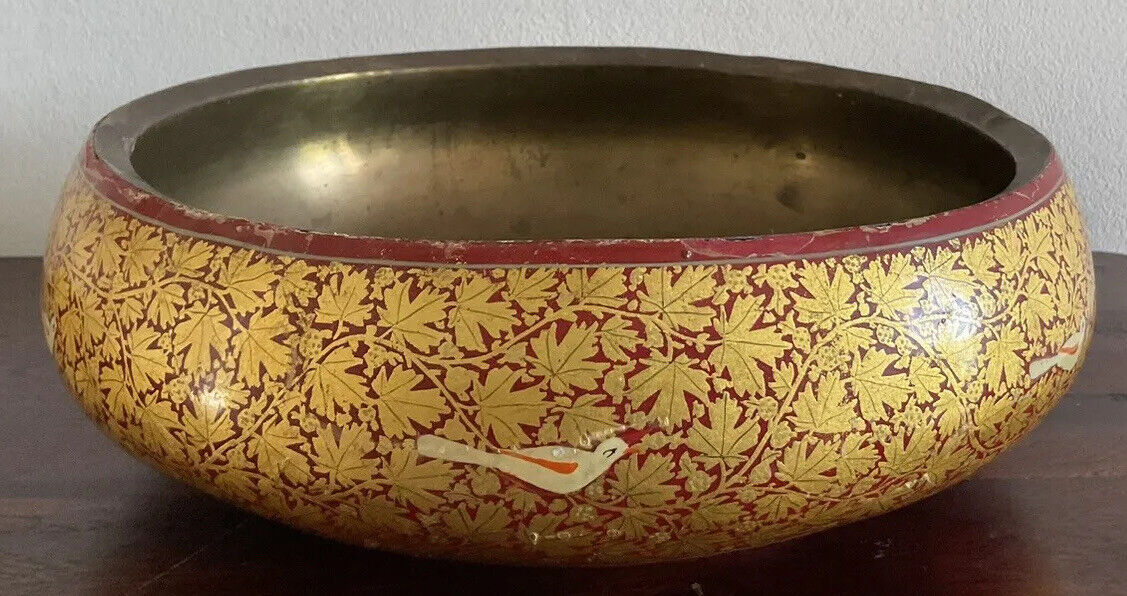 Gorgeous Vintage/antique Indian Kashmiri Bowl With Brass Lining Hand Painted