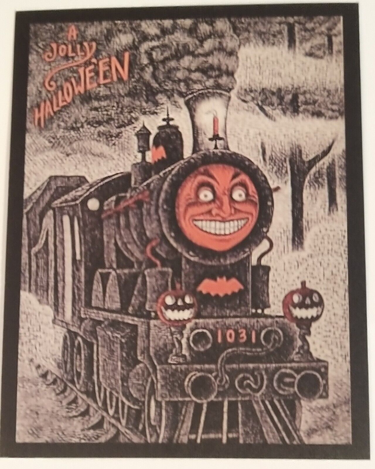 *Halloween* Postcard: Creepy Halloween Locomotive Vintage Image~Reproduction