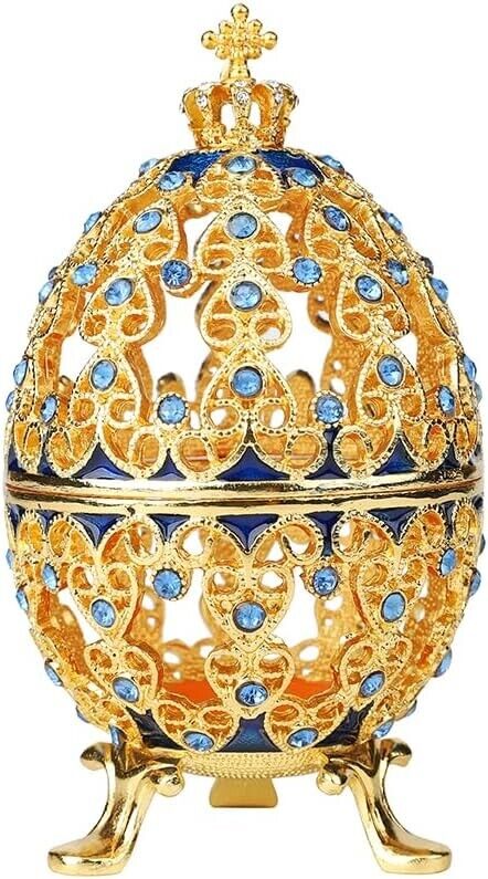 Faberge Egg Antique Gold Trinket Box Classic Hand-Painted Ornaments Jewelry Box
