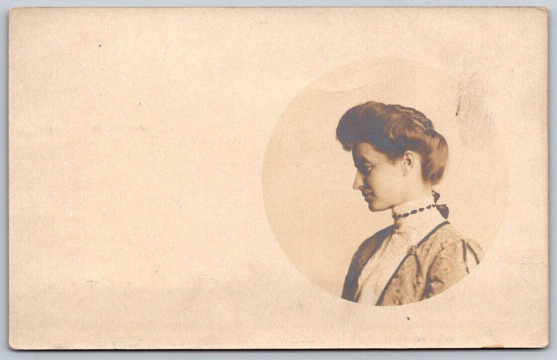 Side Profile Portrait Of A Beautiful Woman  RPPC Real Photo Postcard