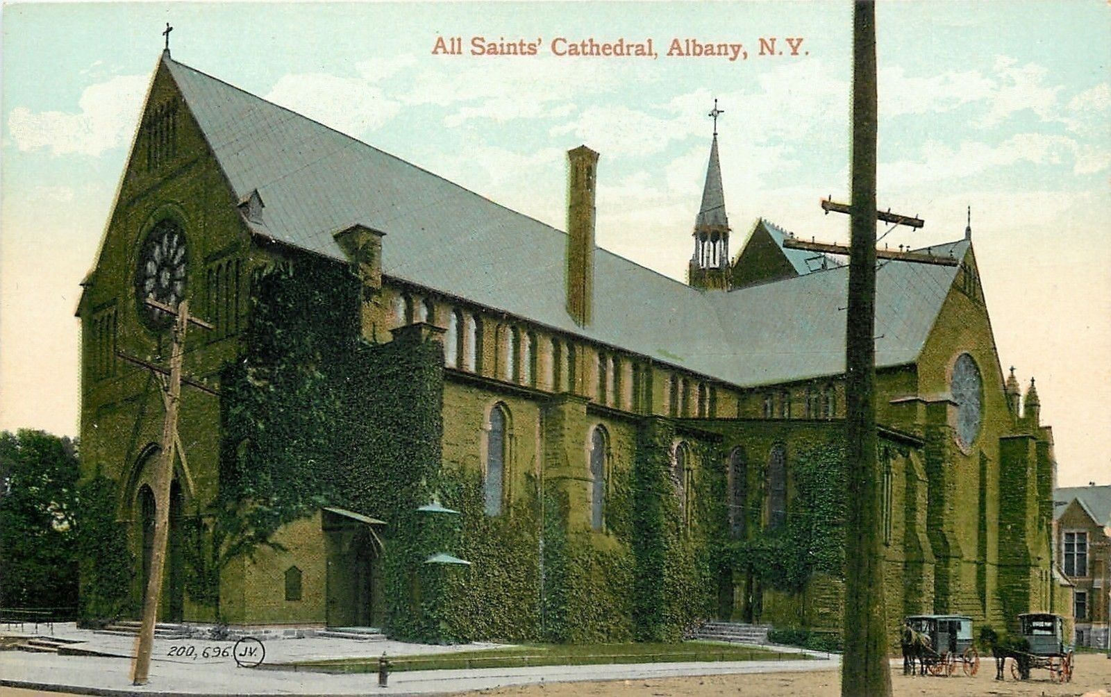 Albany New York~All Saints\' Cathedral Streetview~Horse and Wagon 1910 Postcard