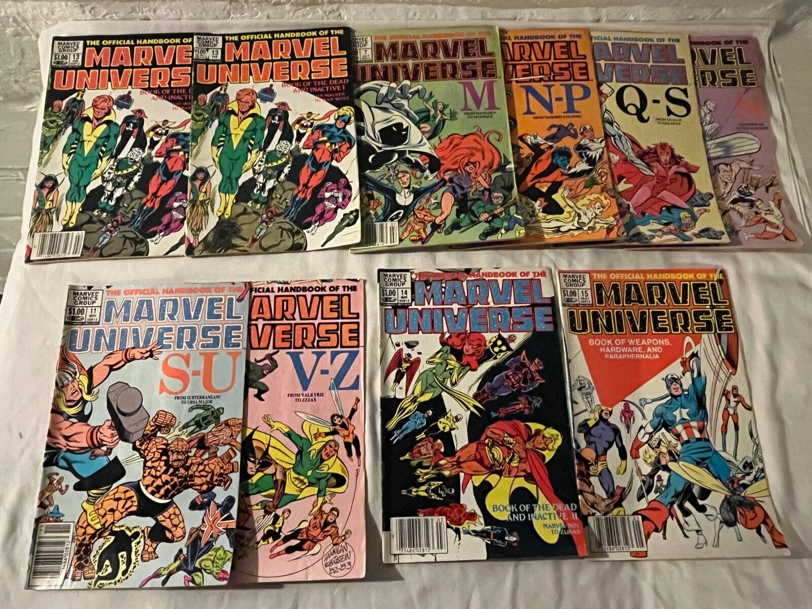 Official Handbook of the Marvel Universe Comic Books #7-15 Lot Of 10,  1983 1984
