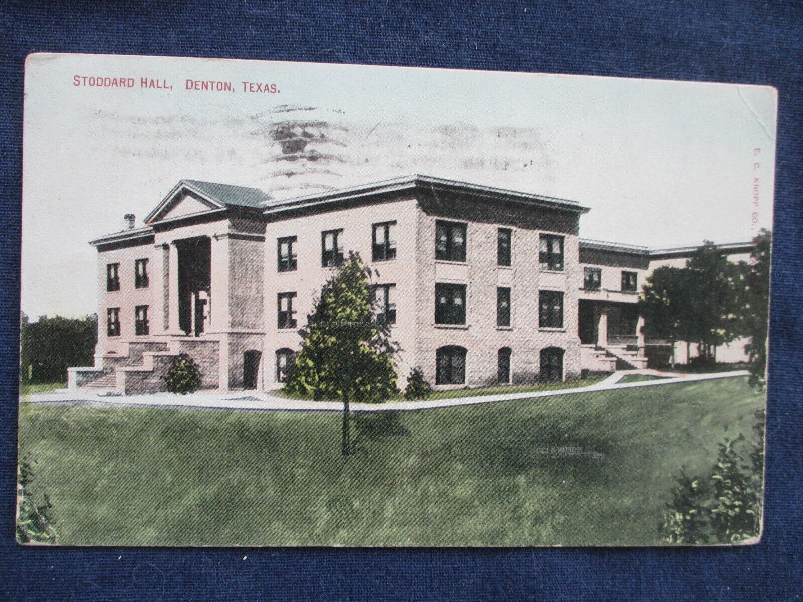 1909 Denton Texas Stoddard Hall Postcard & Flag Cancel