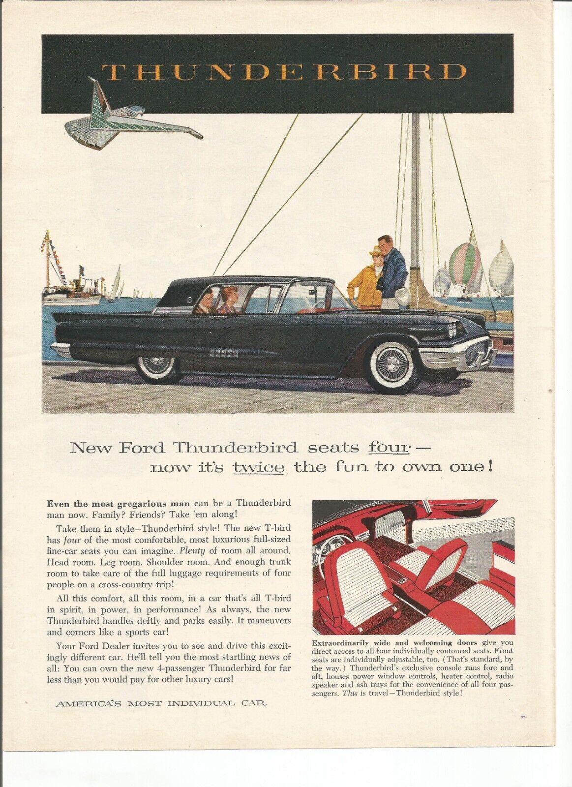 2 Original 1958 Ford Thunderbird Coupe or Convertible vintage print ad (ads)