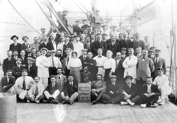 French reservists returning to France on the \'Andes\' ship 1914 OLD PHOTO