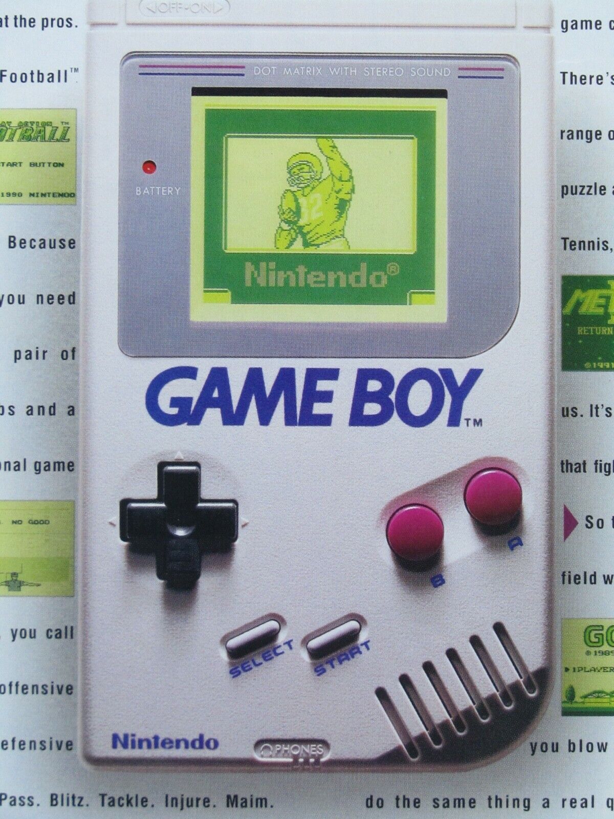 Nintendo Game Boy  Football Original Vintage 1992 Print Ad 8 x 11