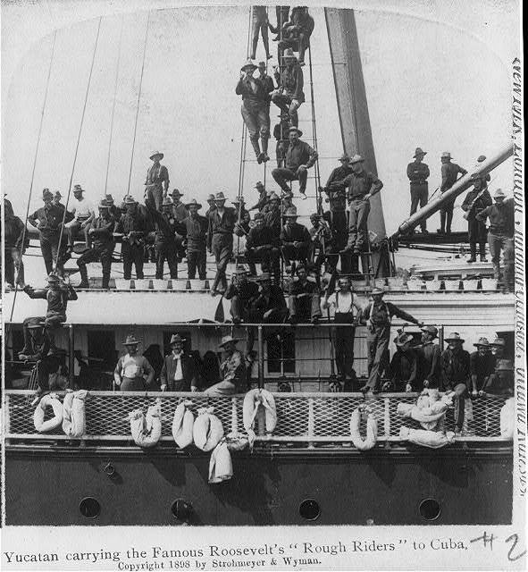 YUCATAN carrying famous Roosevelt\'s Rough Riders to Cuba,c1898,Ship,Deck,Men