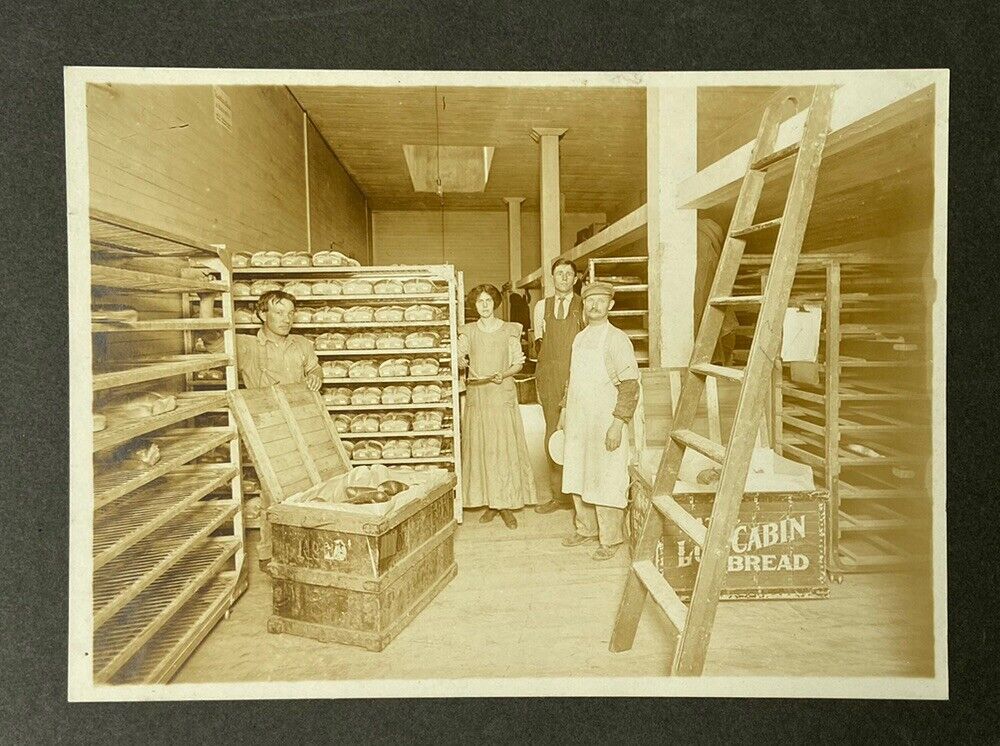 Antique Cabinet Card Photo Log Cabin Bread Bakery Employees Store Interior