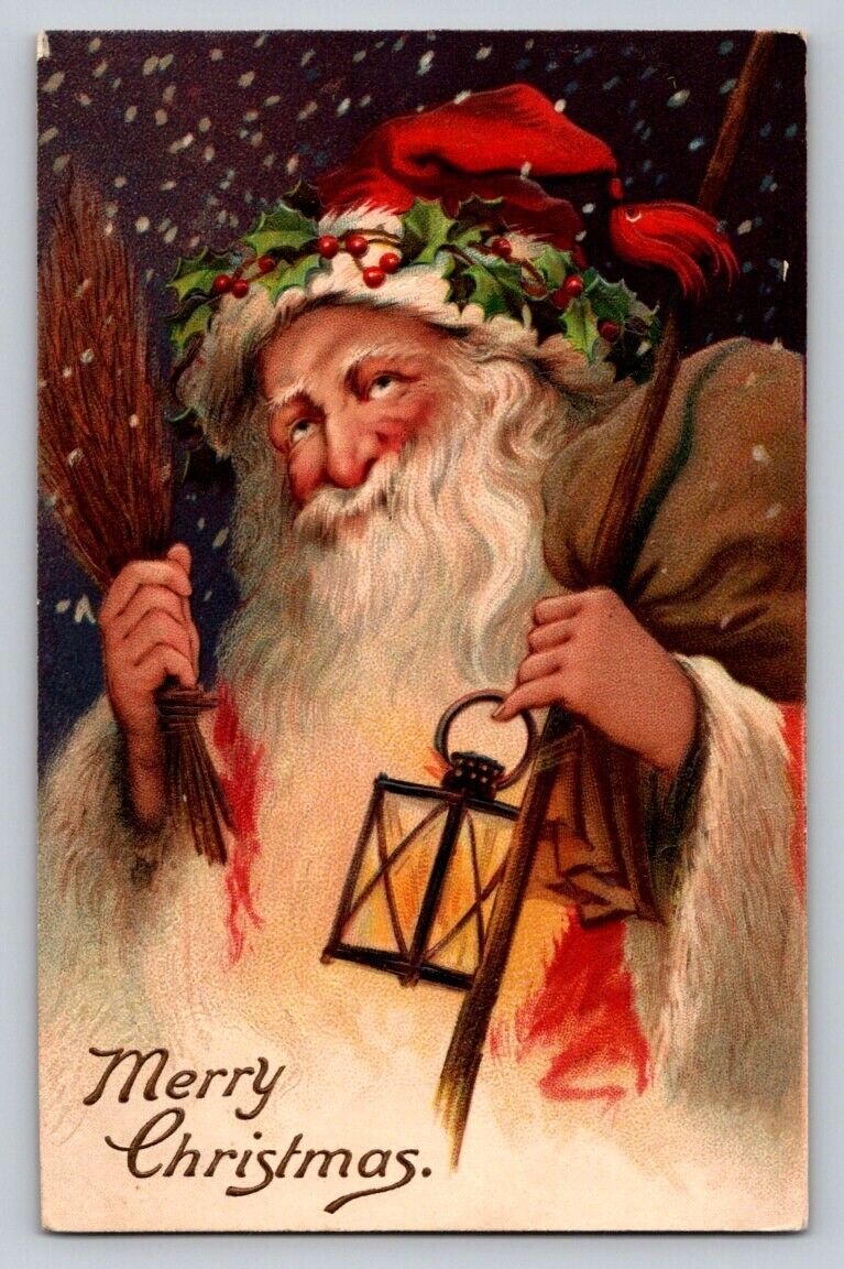 c1910 Brown Santa Claus Lantern Germany Christmas P241