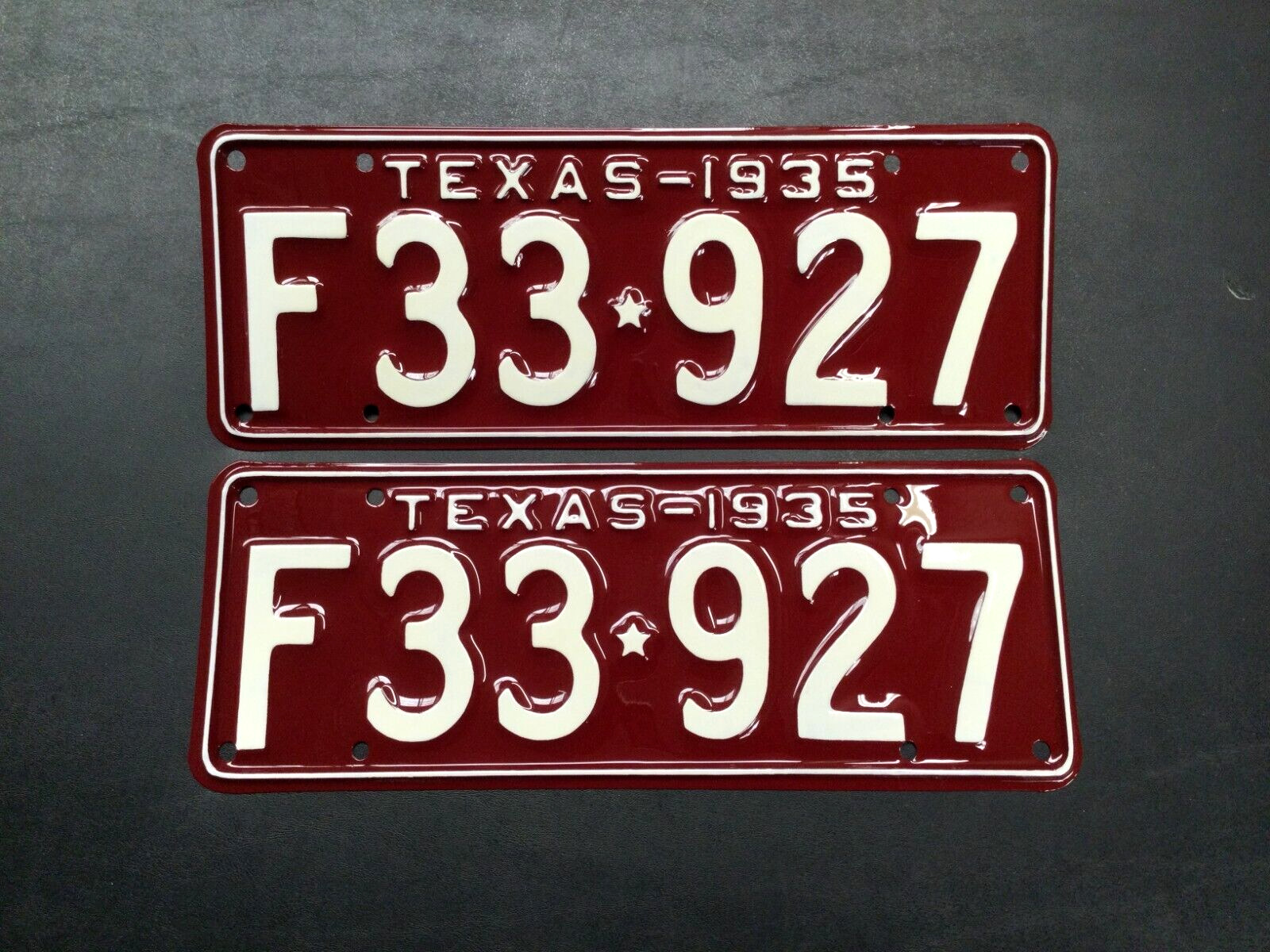 VINTAGE 1935 TEXAS LICENSE PLATE SET VERY NICELY RESTORED HIGH QUALITY F33 927