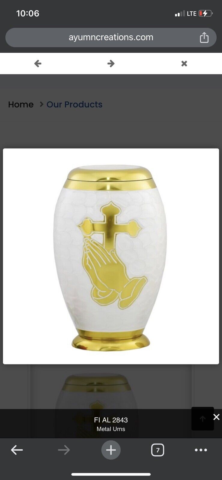 Medium Gold And Cream Ceramic Metal Urn 10.5 Gods Praying Hands Engraveable