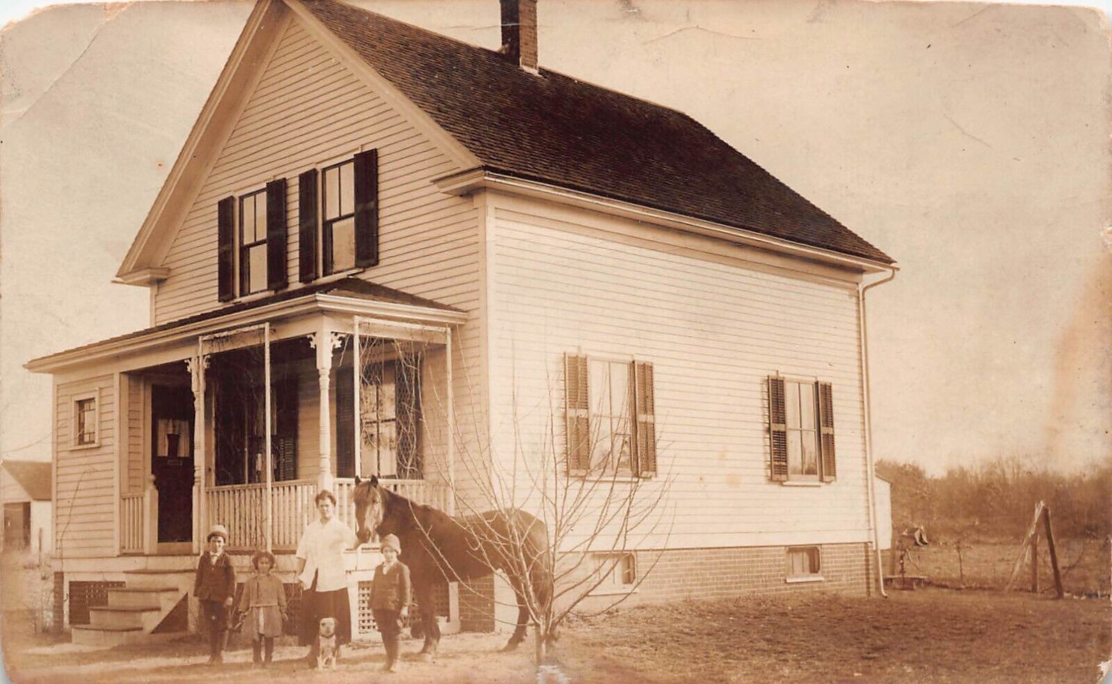 RPPC Leland IL Illinois Homestead Family Horse Photo Vtg Postcard C30