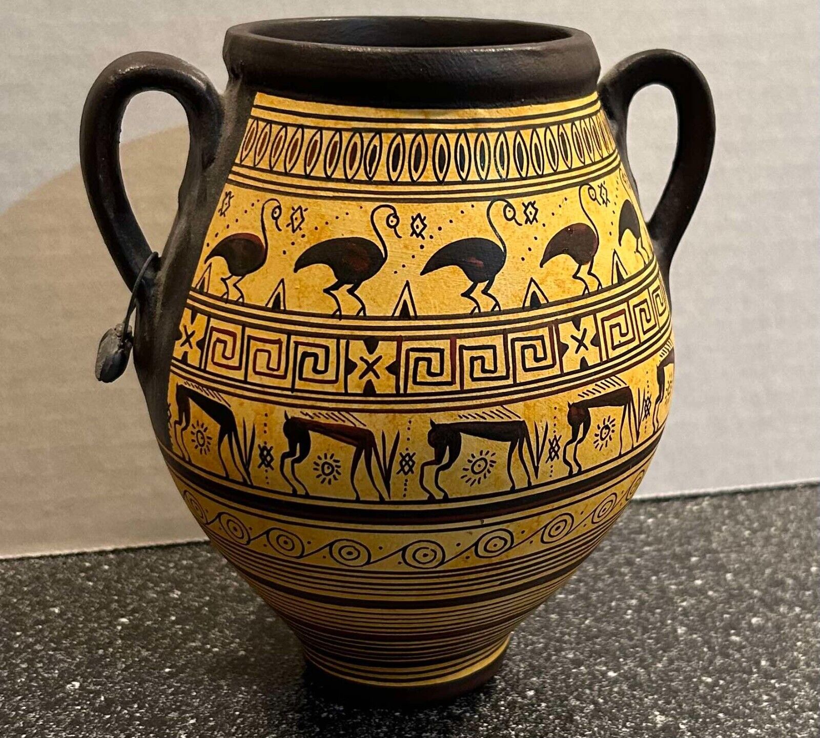 Vtg Hieroglyphics Vase Vessel Greece Pithos Museum Replica  Geometric Art 800 BC