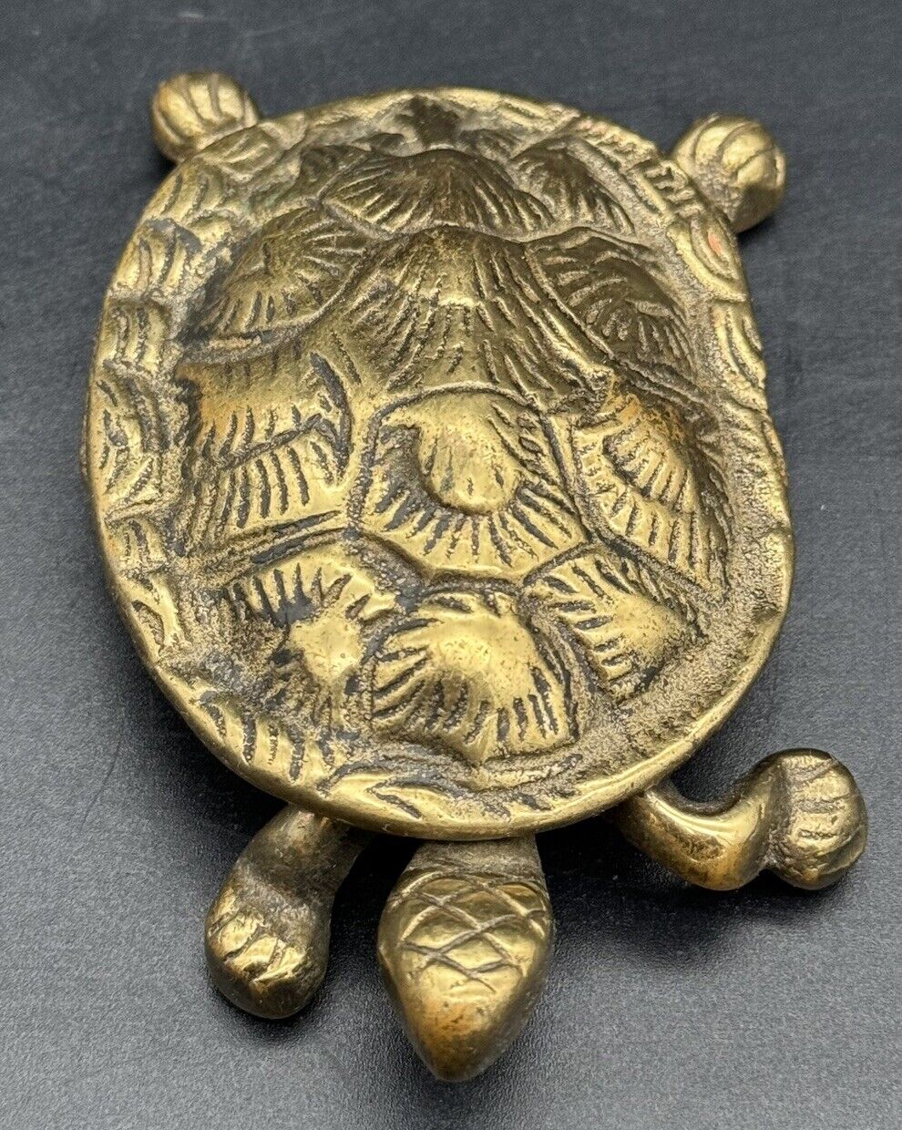 ANTIQUE VINTAGE BRASS TURTLE HINGED TRINKET BOX MADE IN ENGLAND 