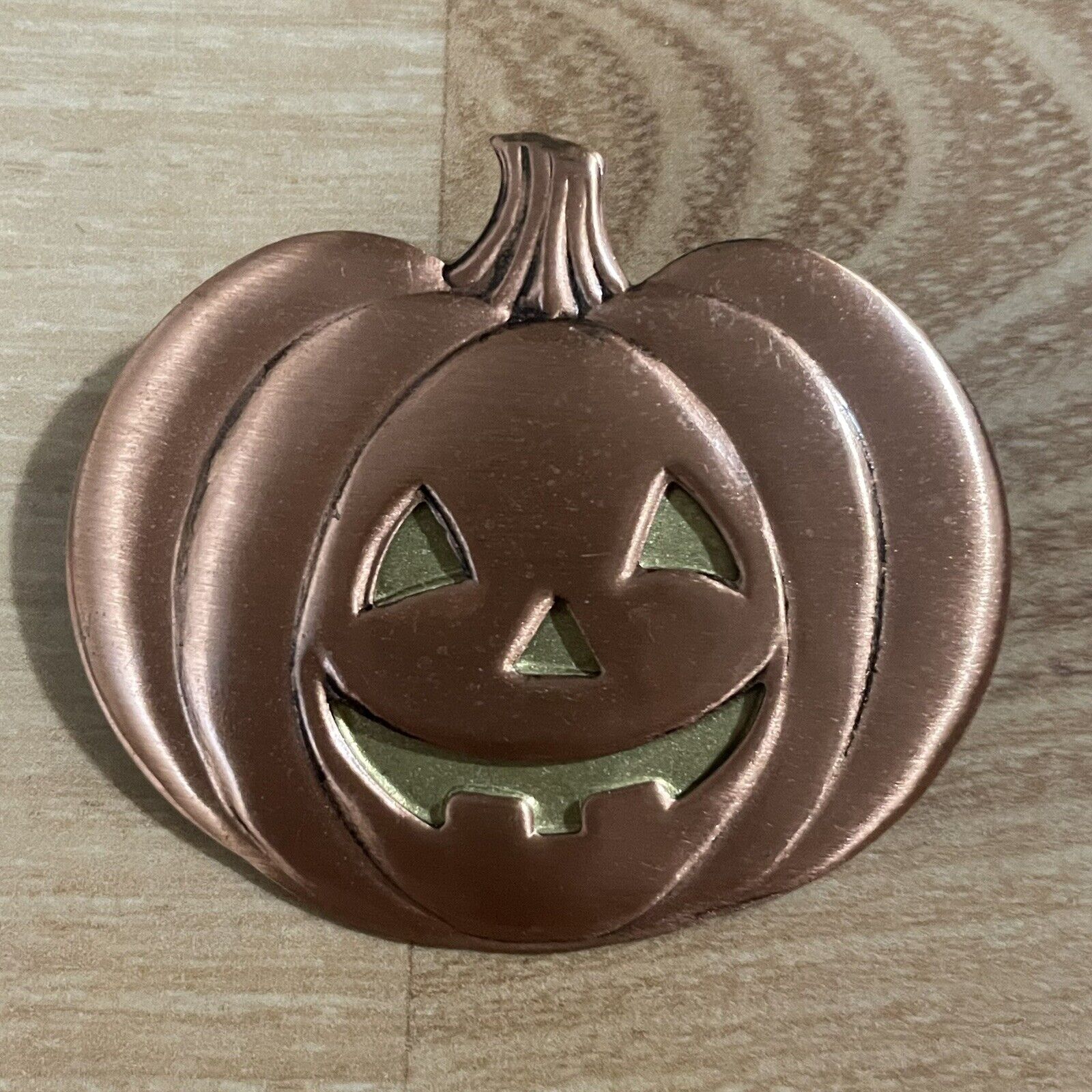 Hallmark Halloween Pumpkin Pinback Button Jack-o-Lantern Metal Copper Vtg 90s