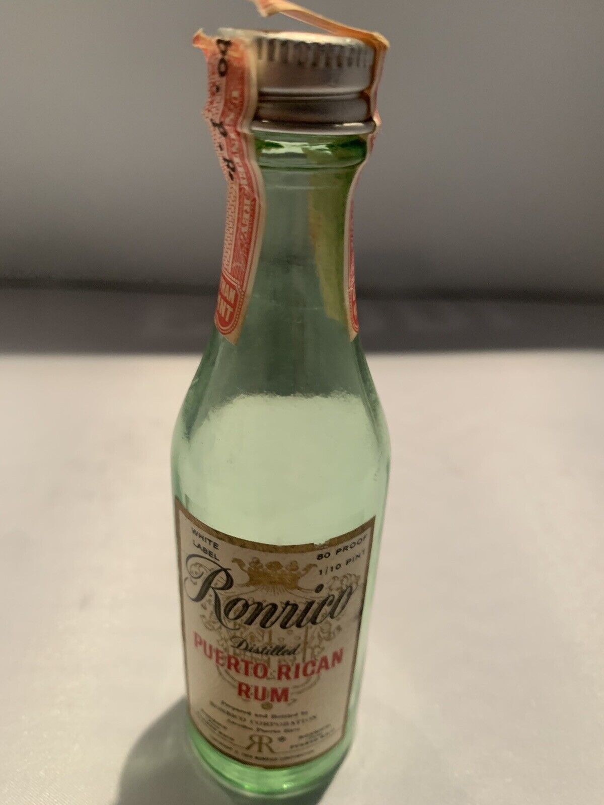 1959 Vintage -EMPTY 1/10 pint glass RONRICO White Label,Puerto Rican Rum