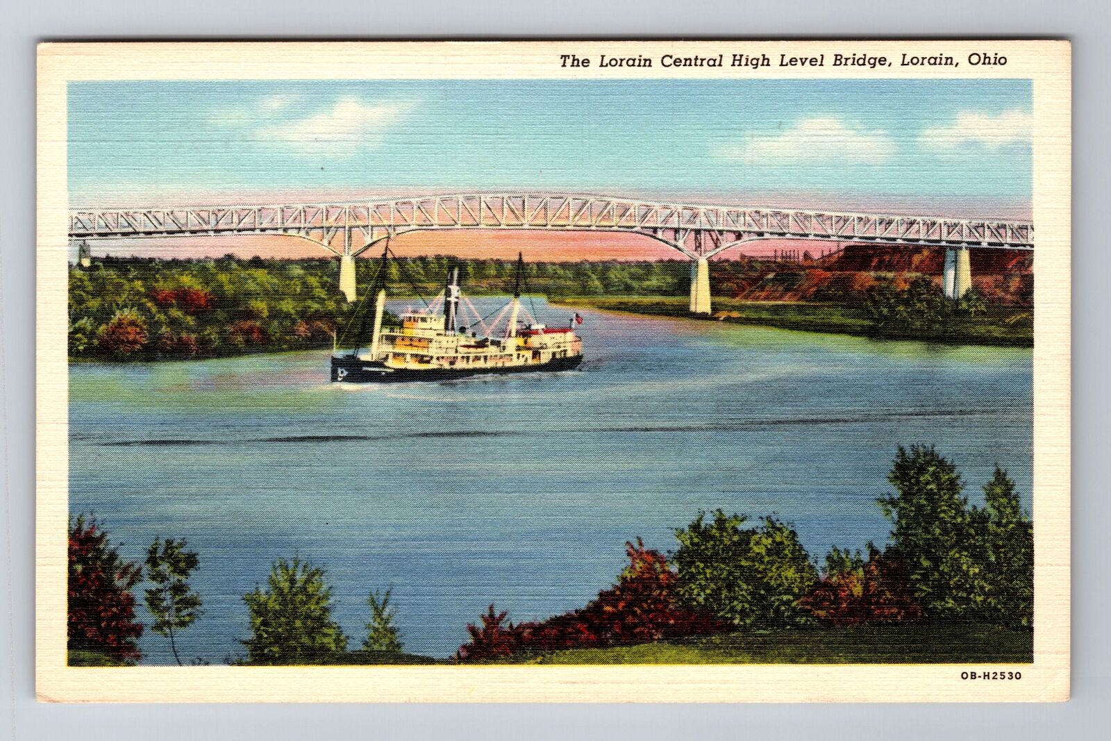 Lorain OH- Ohio, Lorain Central High Level Bridge Antique Vintage c1942 Postcard