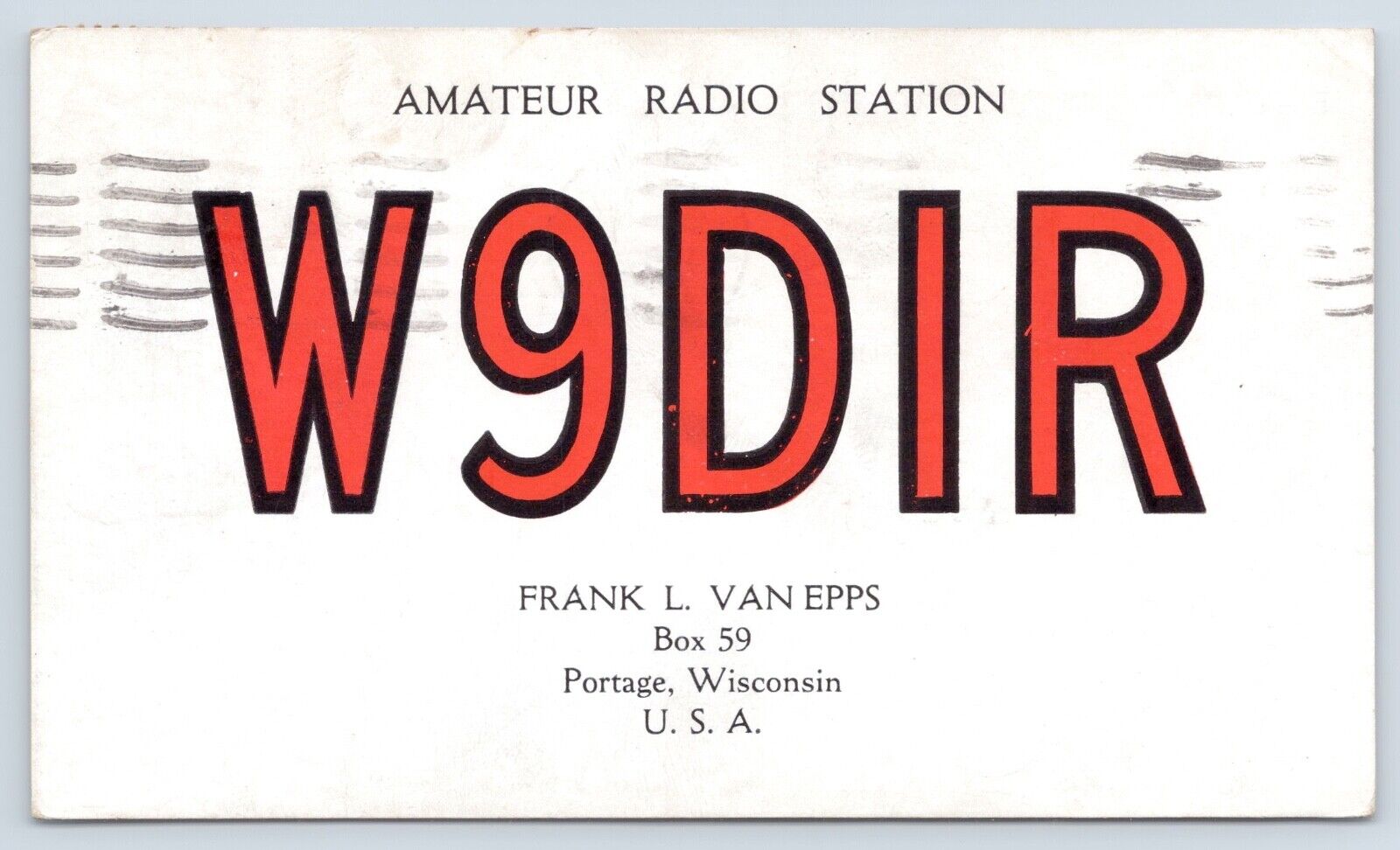 QSL CB Ham Radio Card W9DIR Portage Wisconsin Columbia County WI 1946 Card