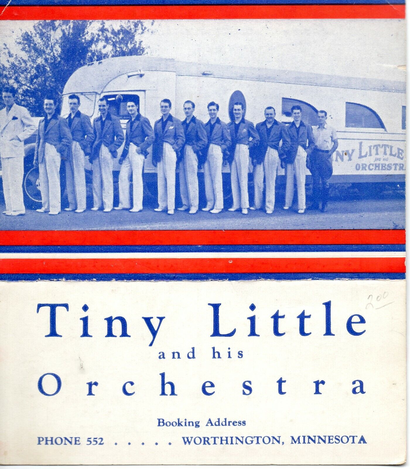 c1940\'s Tiny Little and His Orchestra Itinerary Card - Worthington, MN