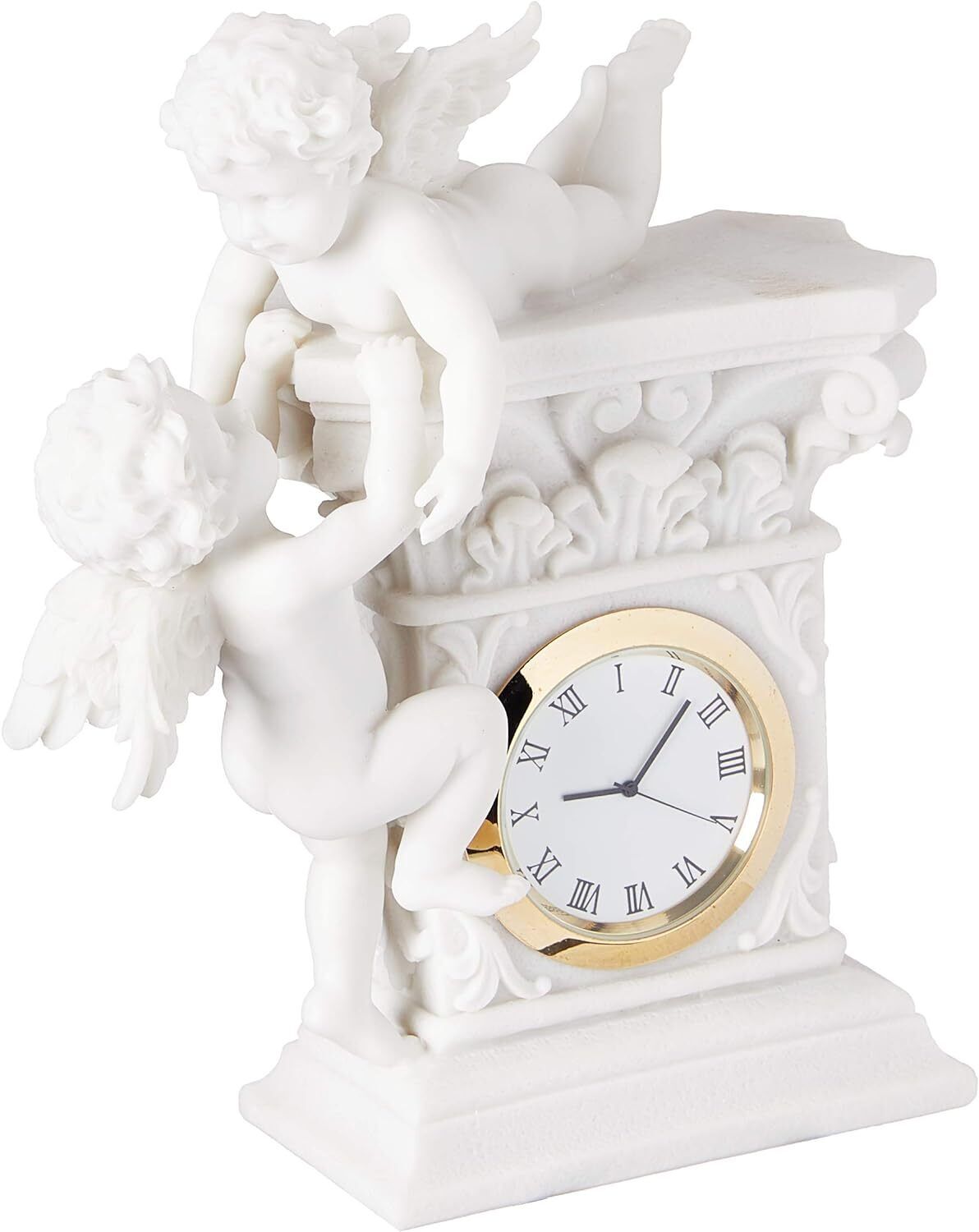 Katlot WU74349 Baroque Twin Cherubs Desktop Clock,white