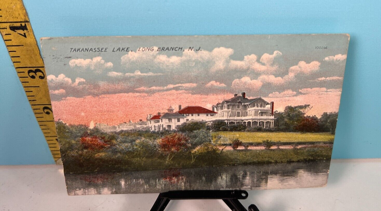 Antique Takanassee Lake Long Branch N.J. Postcard. Beautiful Building on Lake