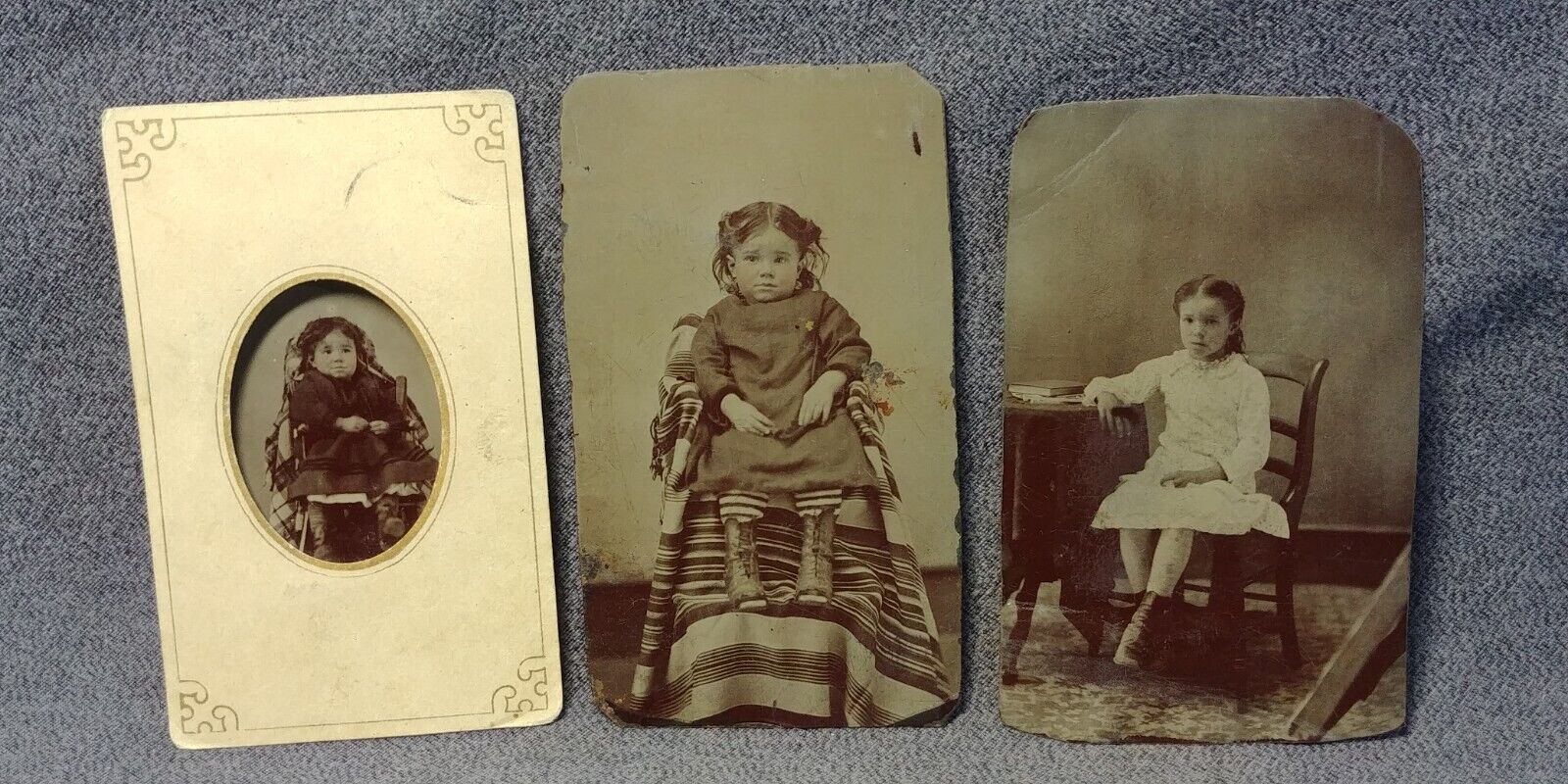 3 1870s Identified Baby Girl Tintype Photo Grow Up Culver Indian? Blanket R94