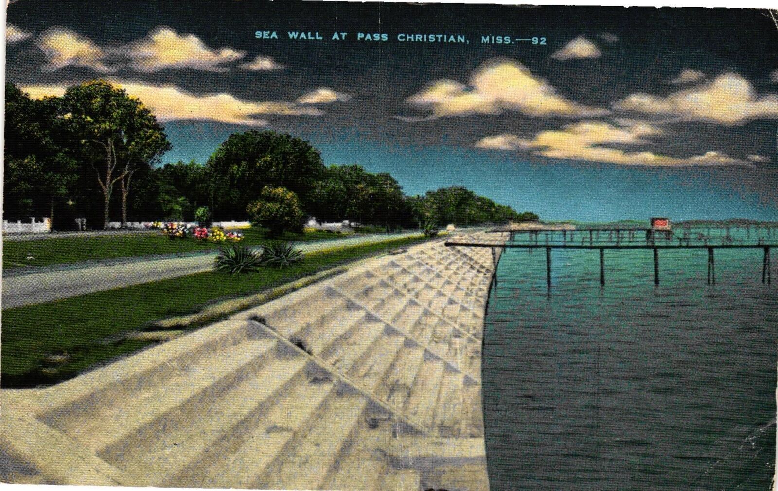 Vintage Postcard- Sea Wall at Pass Christina, MS. Early 1900s