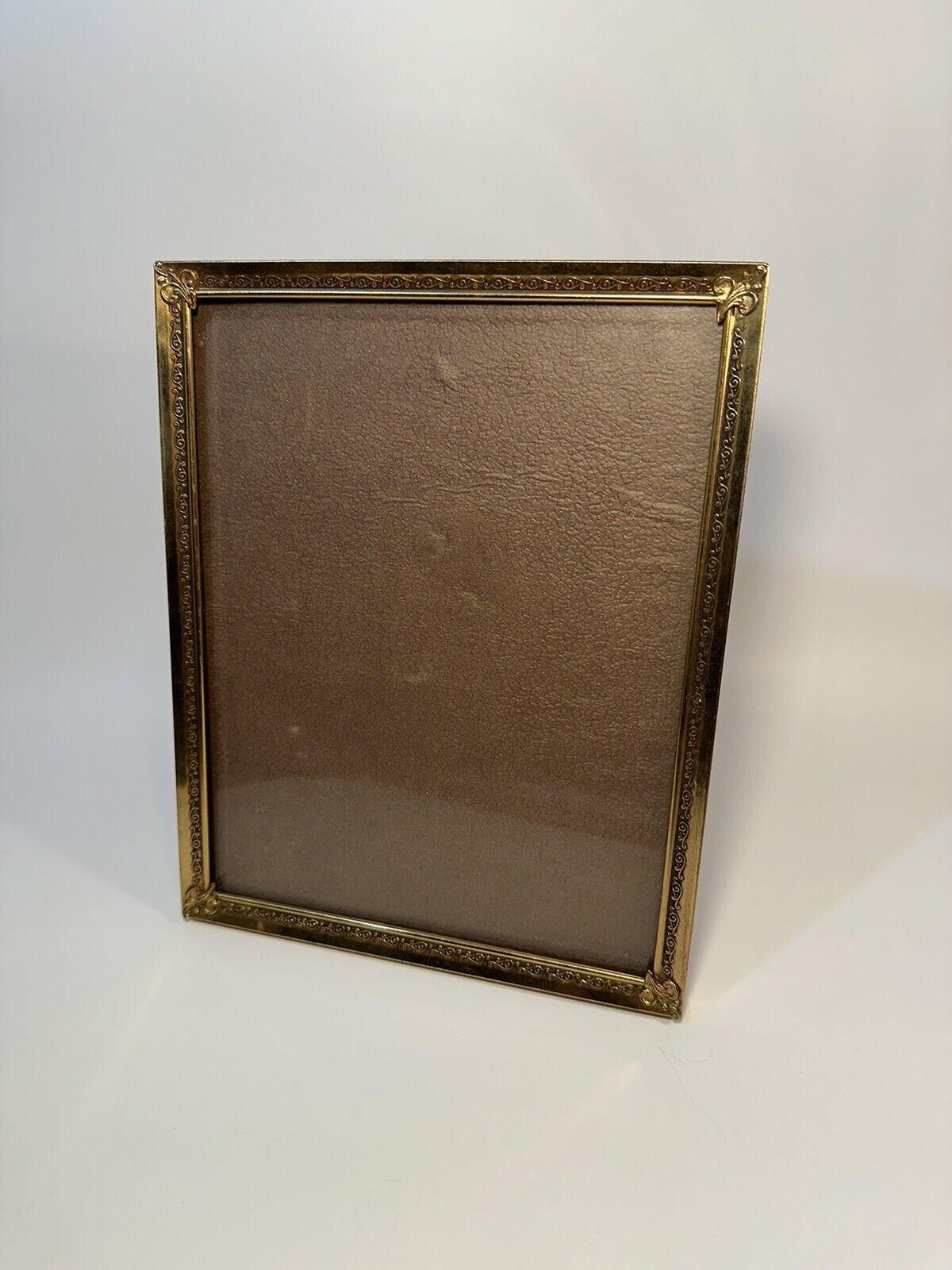 Vintage Ornate Gold Brass Picture Frame Flower Corners Metal Stand Wall Hooks