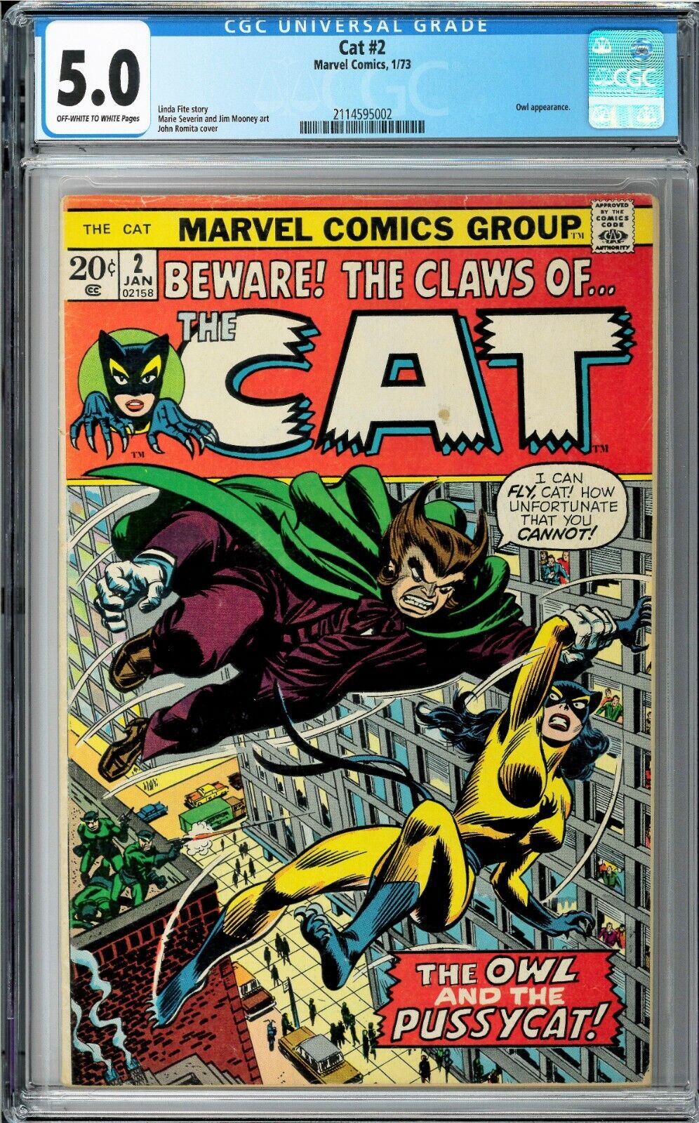 Cat #2 CGC 5.0 (Jan 1973, Marvel) Marie Severin art, John Romita cover, Owl app.