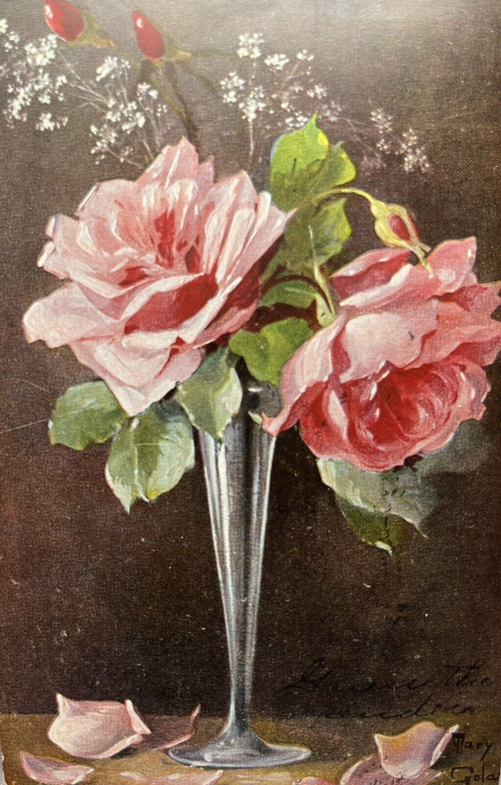 1906 Vase Of Flowers Roses Paterson NJ Postcard New Jersey Floral Card antique