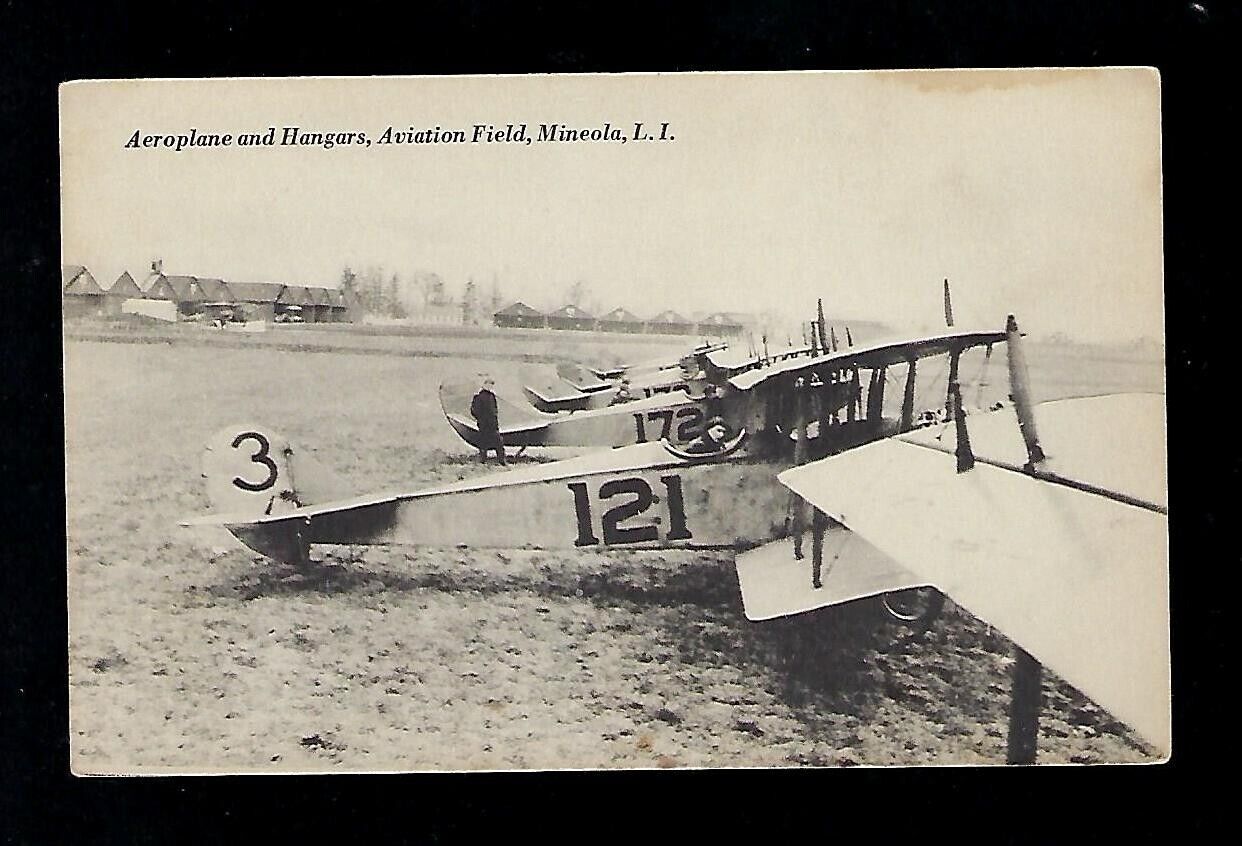 Aviation Postcard Aeroplane & Hangers, Aviation Fiels, Mineola, L.I.