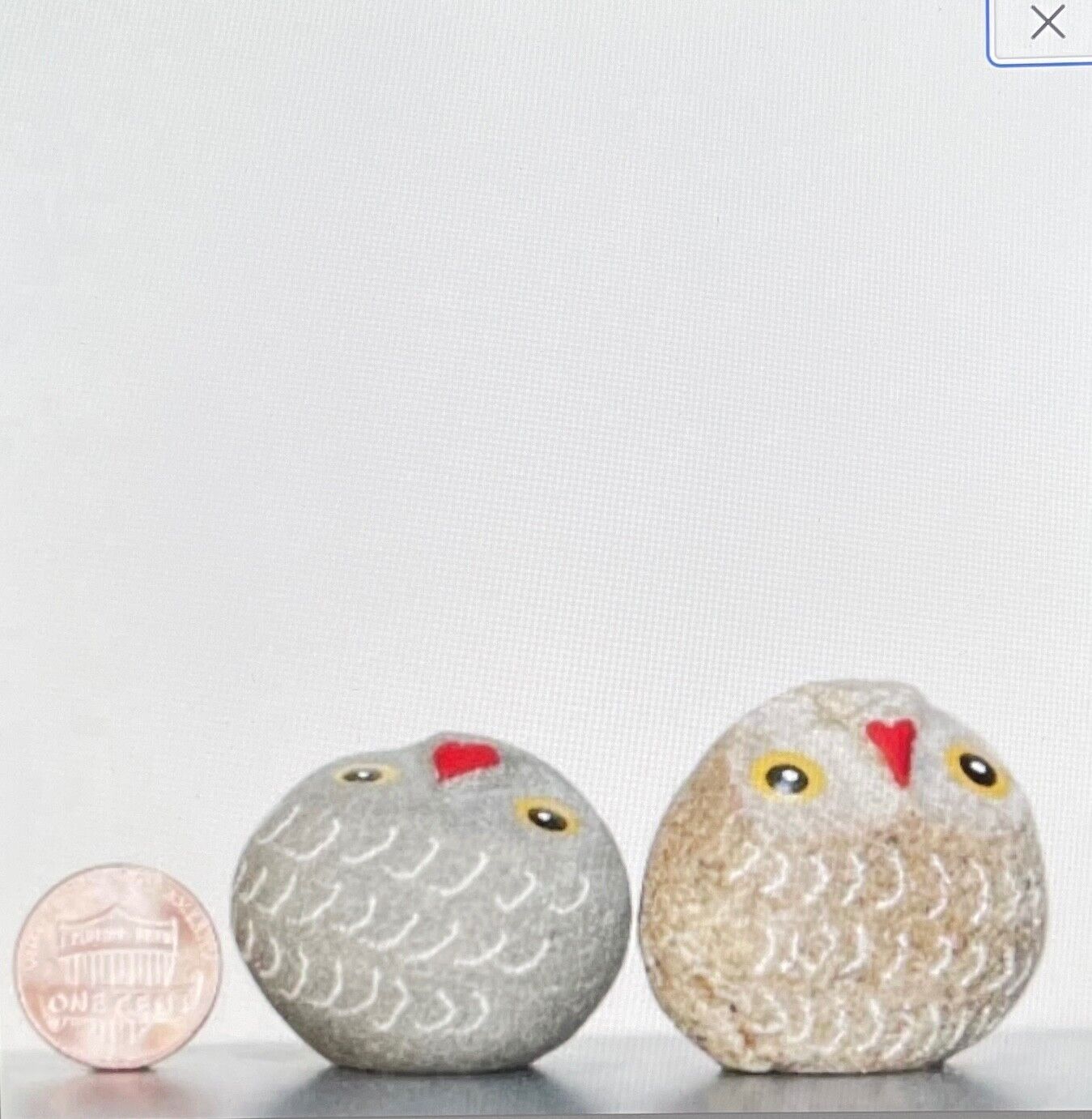 One Of A Kind - TWO - Hand Carved and Hand Painted Pebble Owls - HAND MADE