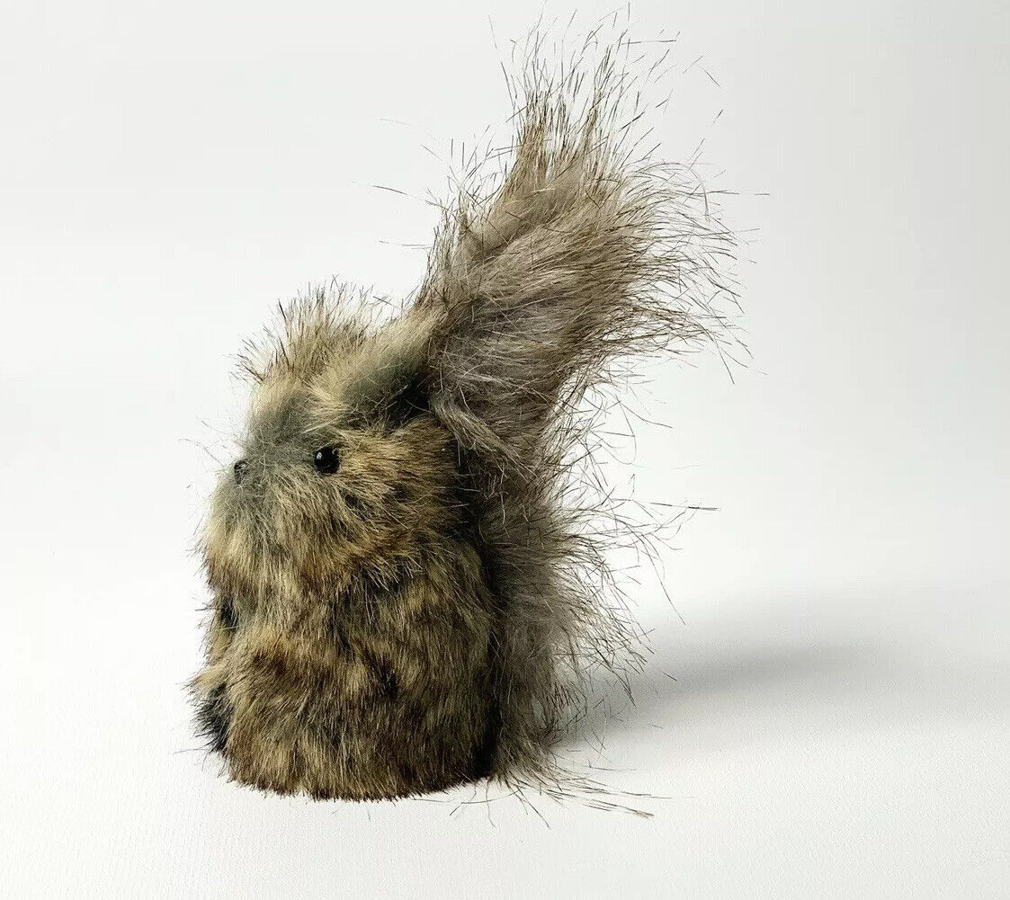 Vintage Real Fur Squirrel Figurine 4” Furry