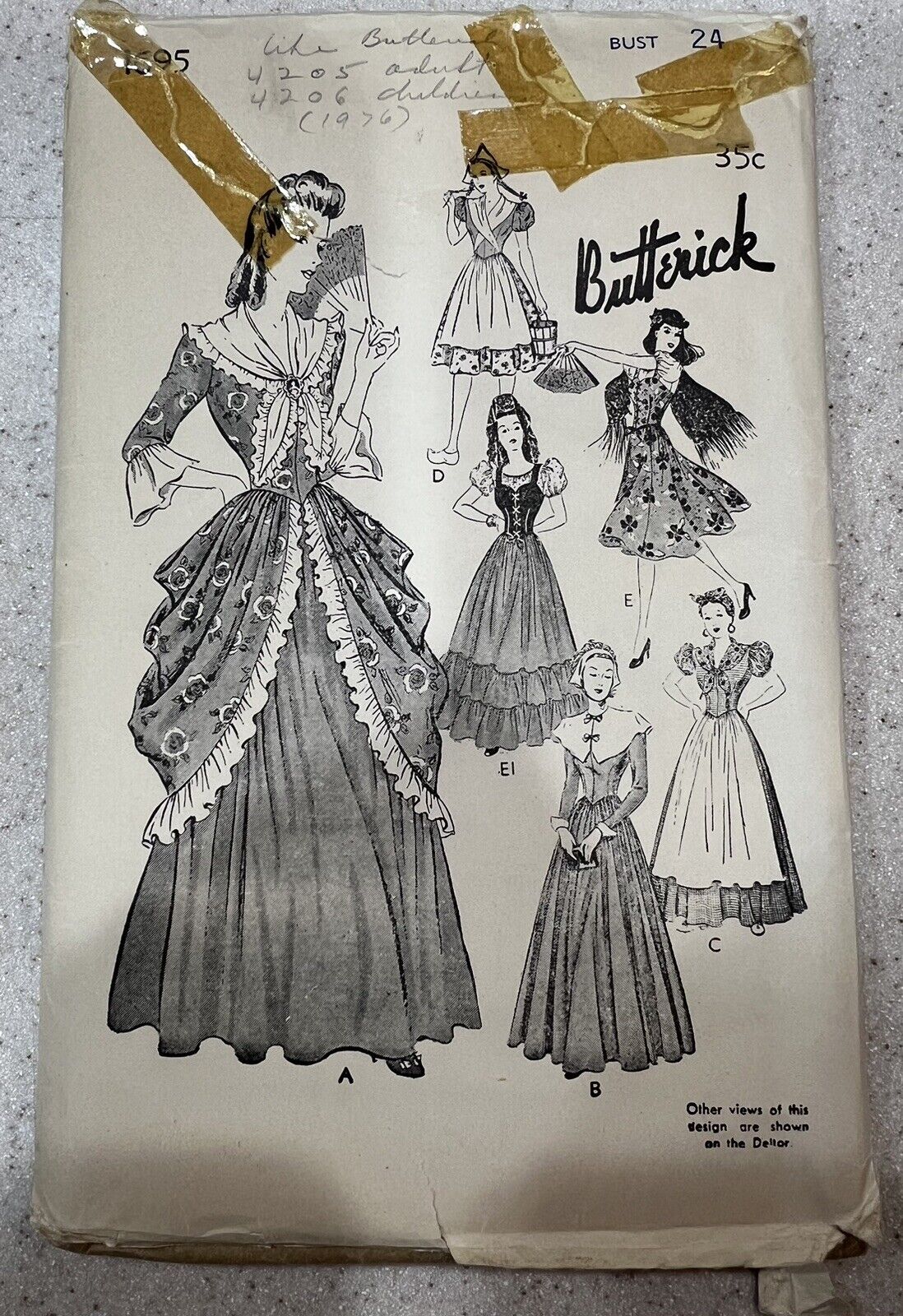 Vintage 1940s Butterick Pattern 1695  Unprinted Costume; Colonial, Puritan Etc