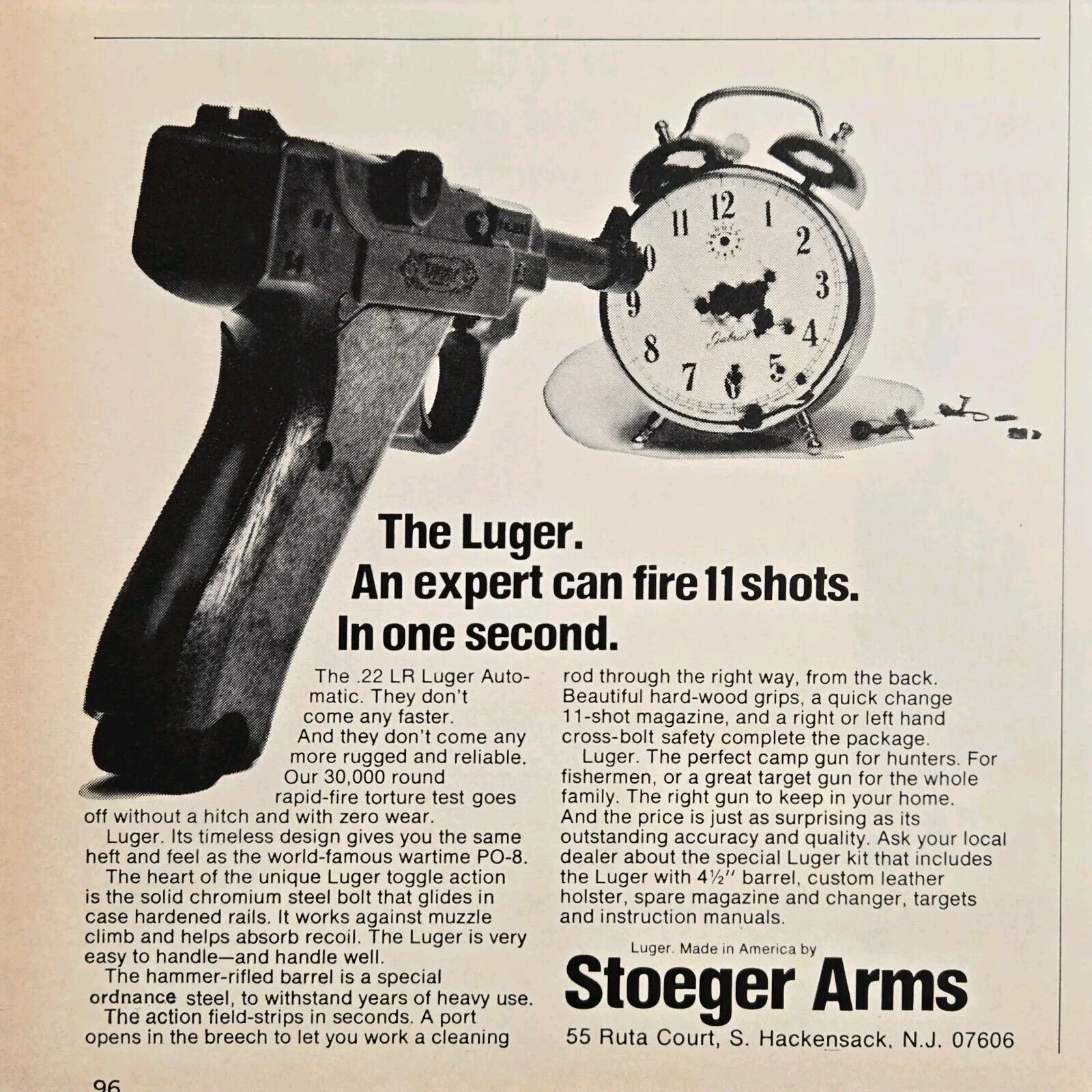 1972 VINTAGE PRINT AD - STOEGER ARMS THE LUGER .22 LR PISTOL AD - HACKENSACK NJ