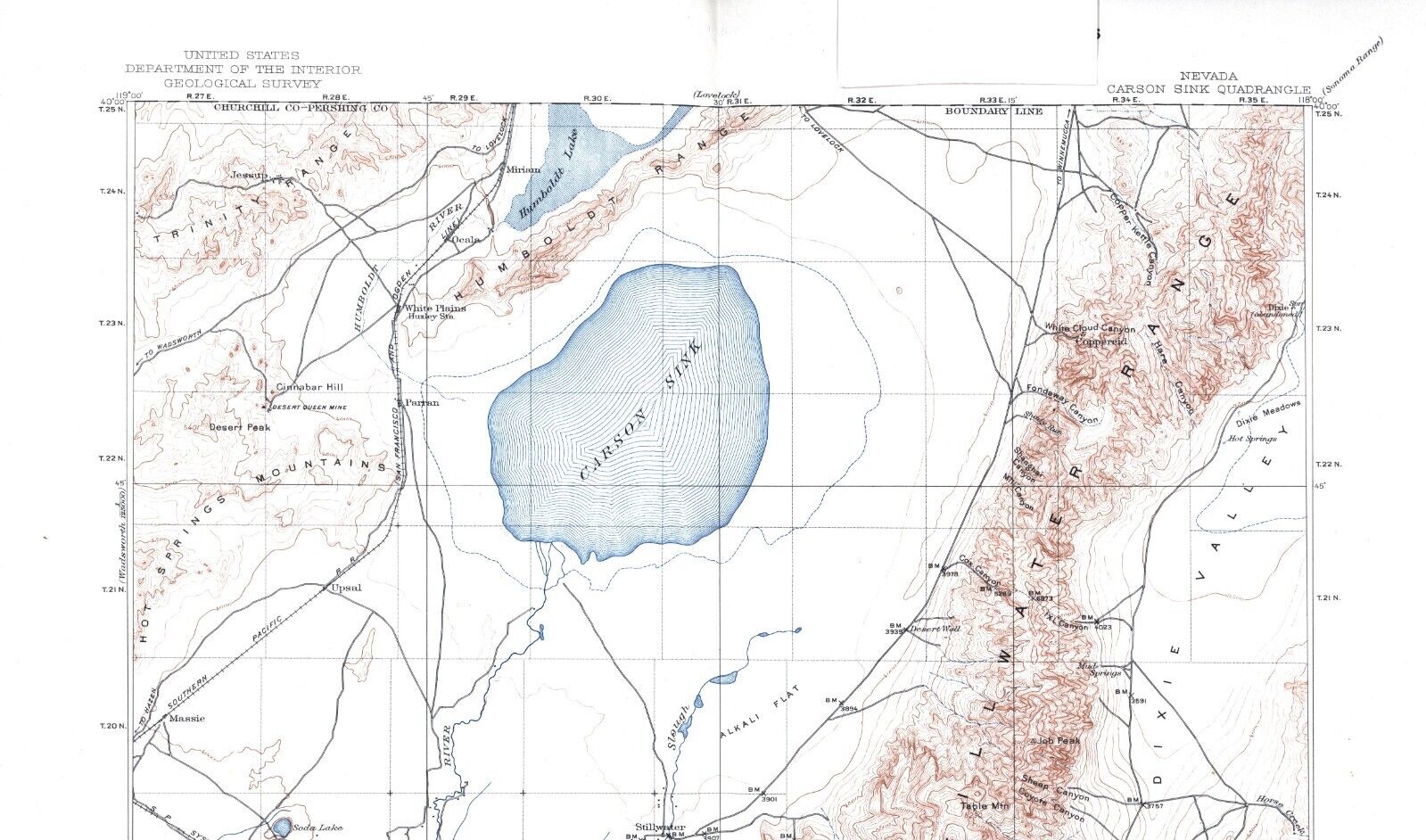 Carson Sink Quadrangle Nevada 1908 Topo Map USGS 1:250,000 Scale Topographic