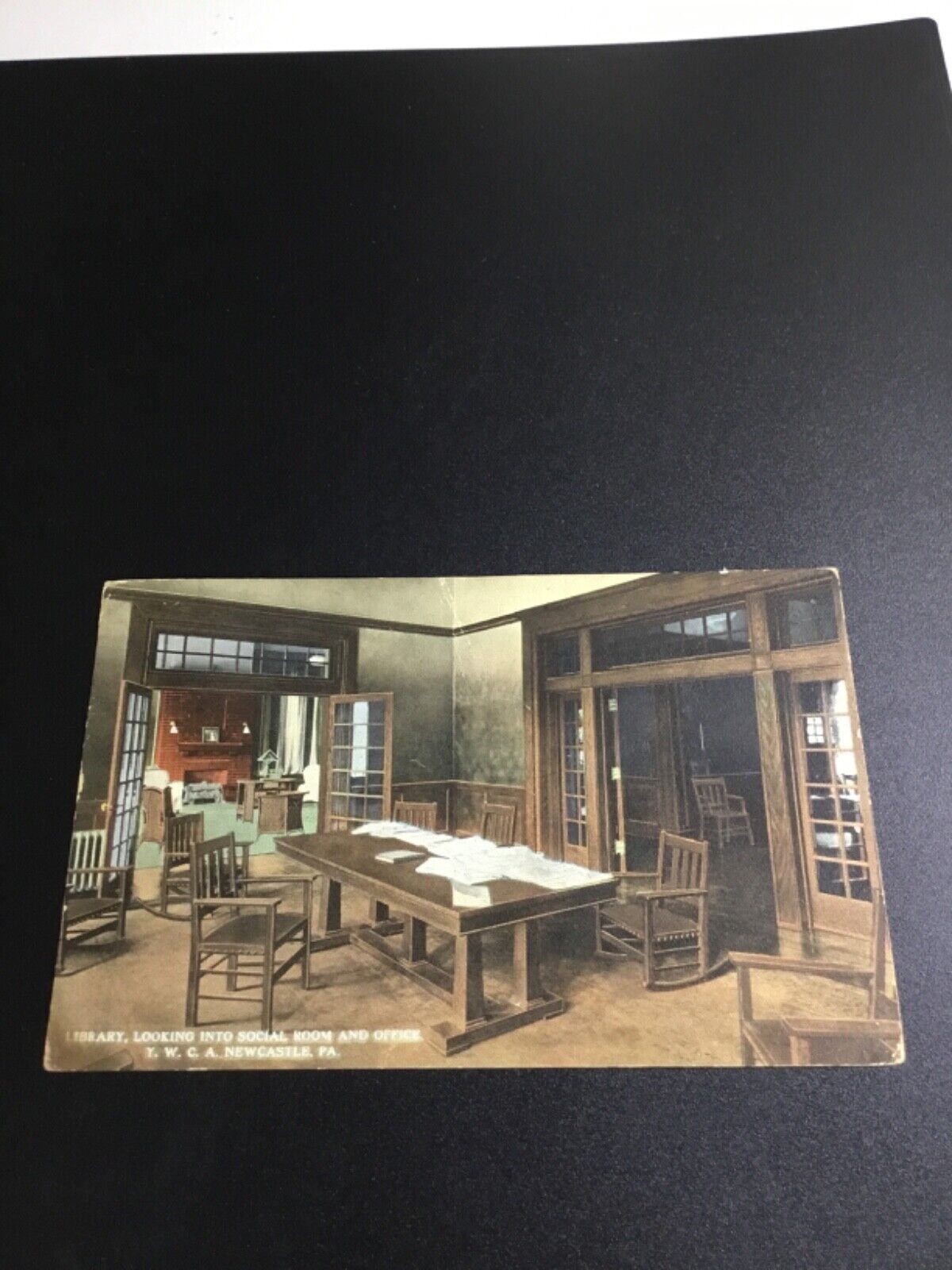 1914 New Castle, PA Postcard - Library Interior 415