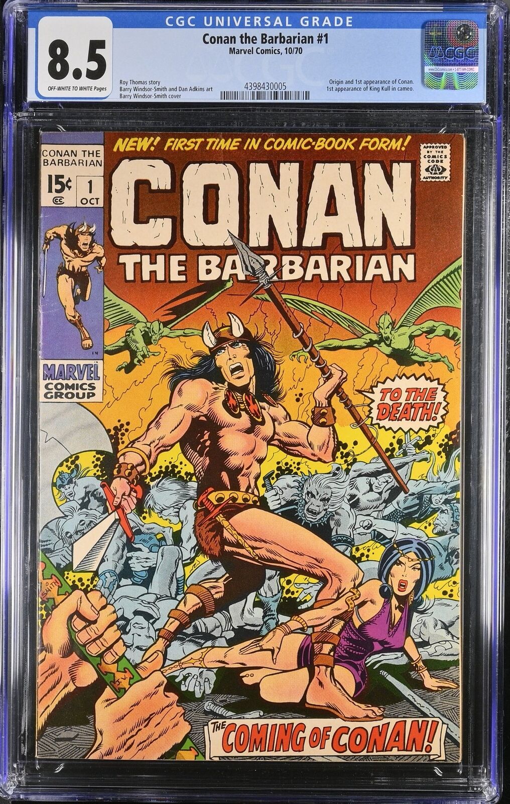 Conan The Barbarian (1970) #1 CGC VF+ 8.5 1st Conan and King Kull Marvel 1970