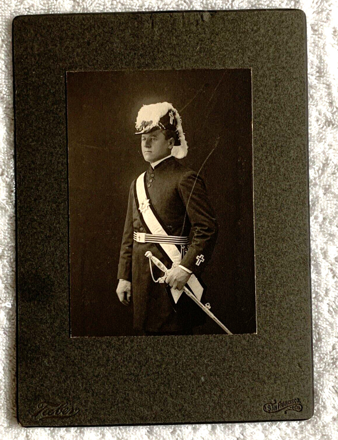 Early 1900's Cabinet Card Photo Man Masonic Dress Uniform, Taber San Francisco