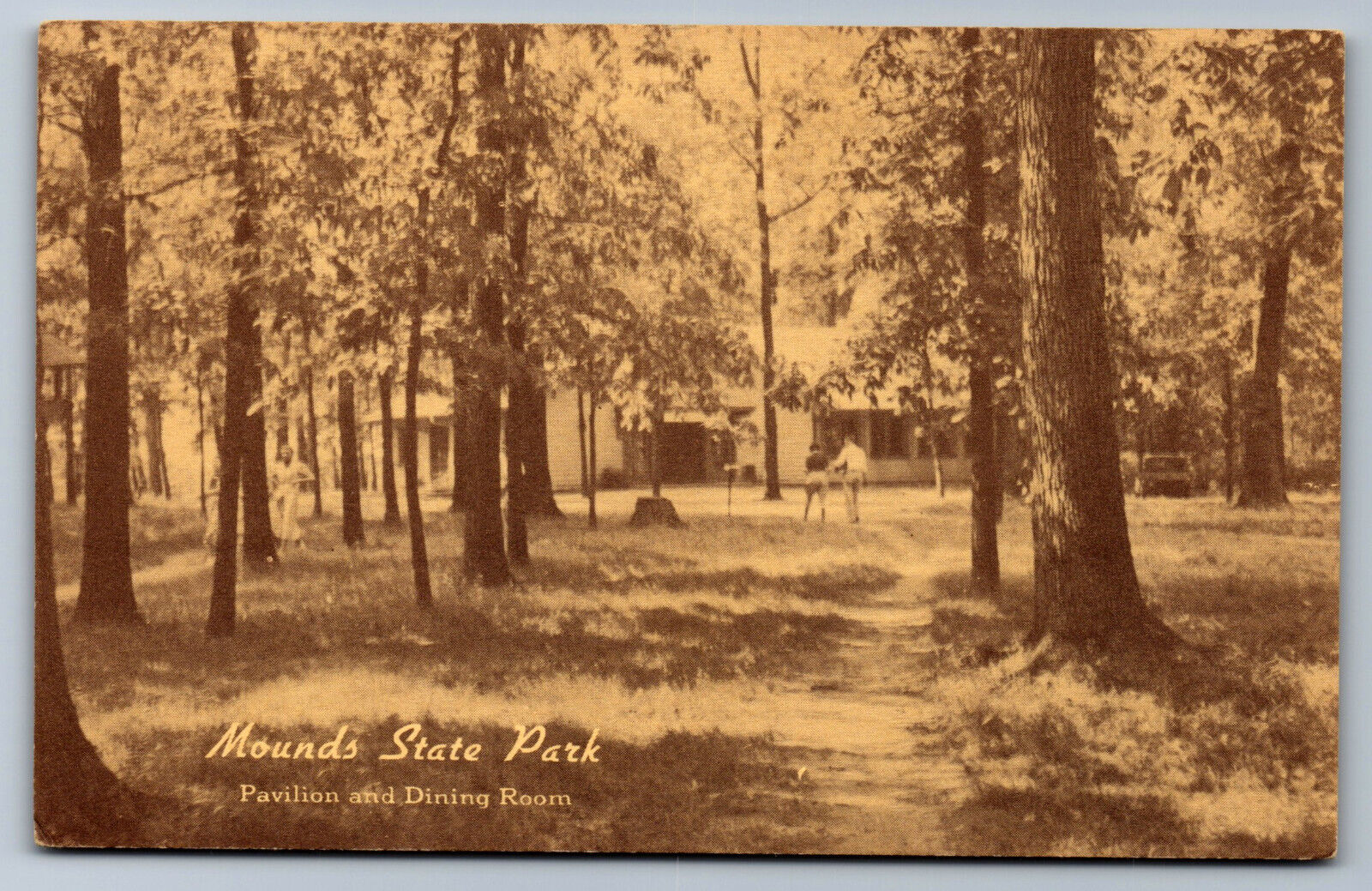 Postcard Indiana IN Sepia Tone Pavilion & Dining Room Mounds State Park Y5
