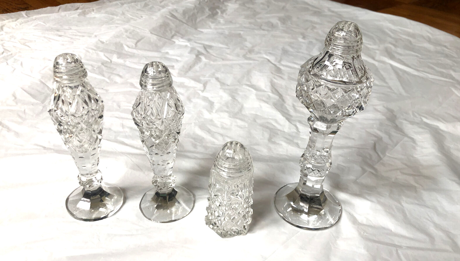 4 Vintage Czech cut glass salt and pepper shakers