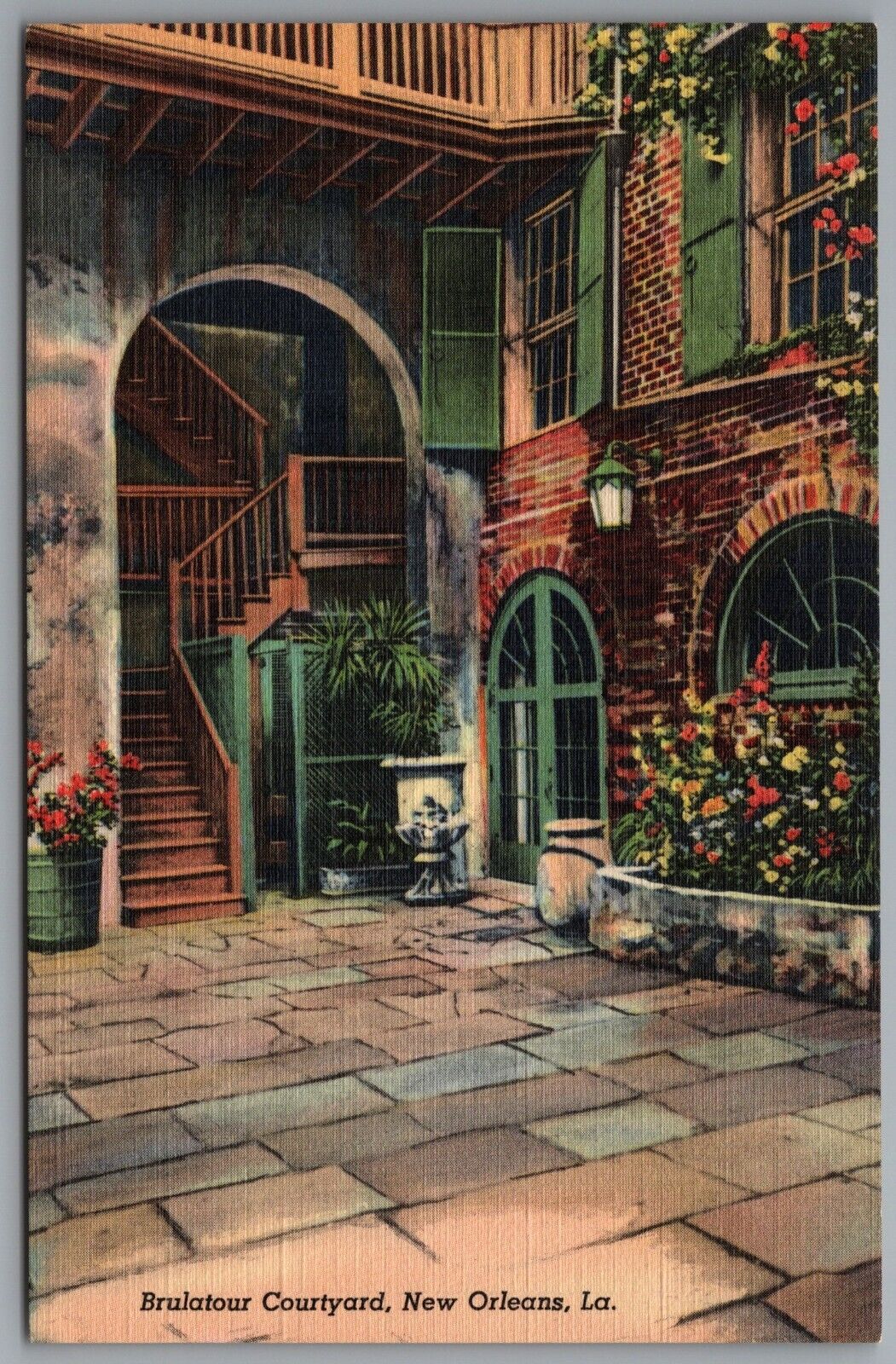 New Orleans LA Brulatour Courtyard Wine Merchant Pierre Ernest c1938 Postcard