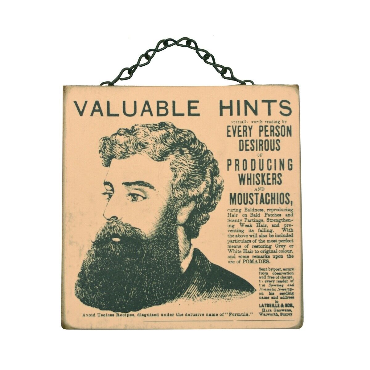 Vintage News Ad Curing Mens Hair Growth Hanging Wooden Sign Bathroom Home Decor