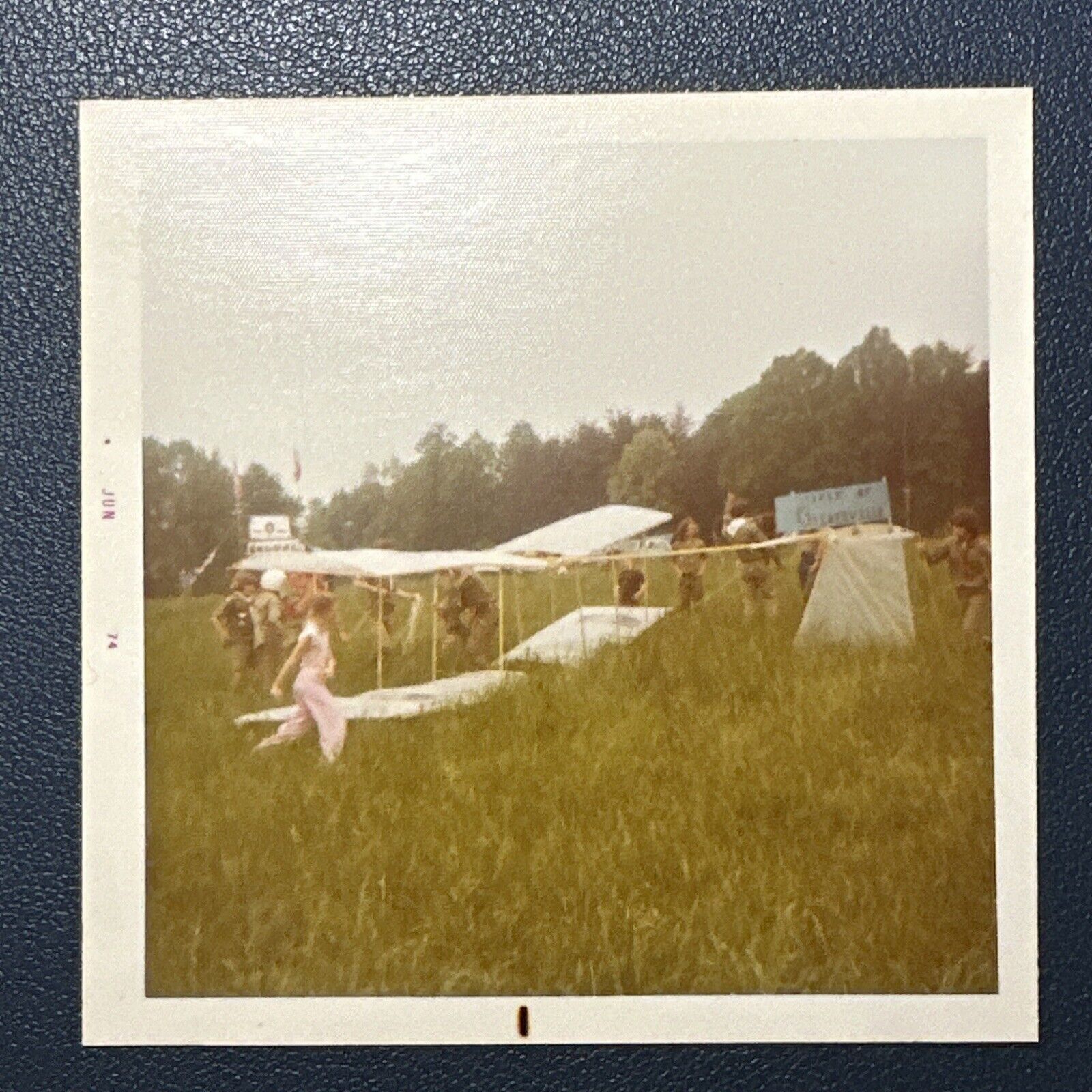 Gainesville, Texas - glider airplane wooden aircraft, VINTAGE PHOTO 1970s COLOR