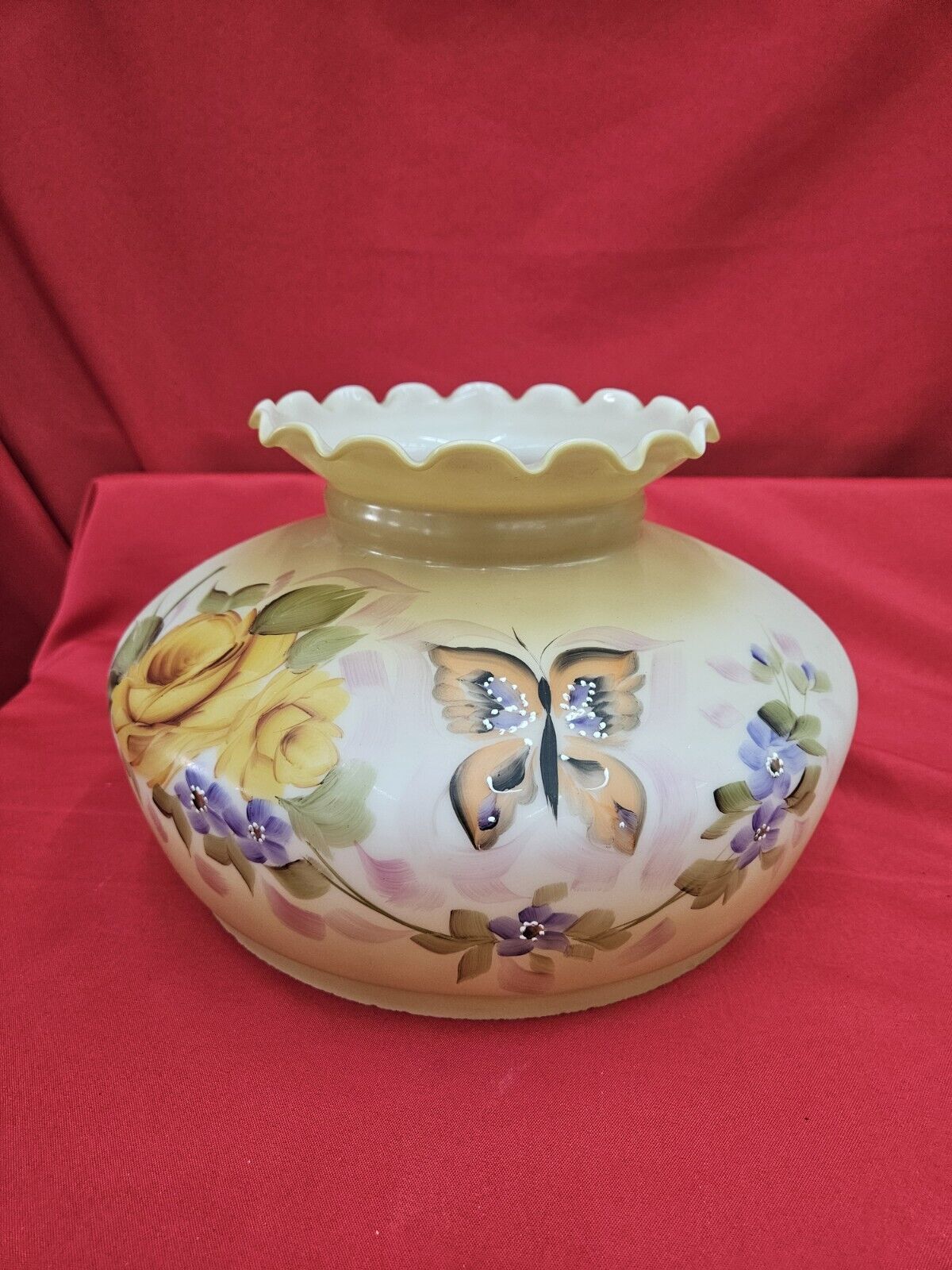 Vtg GONE W/ THE WIND ball globe table lamp SHADE flower ruffled Butterfly Yellow