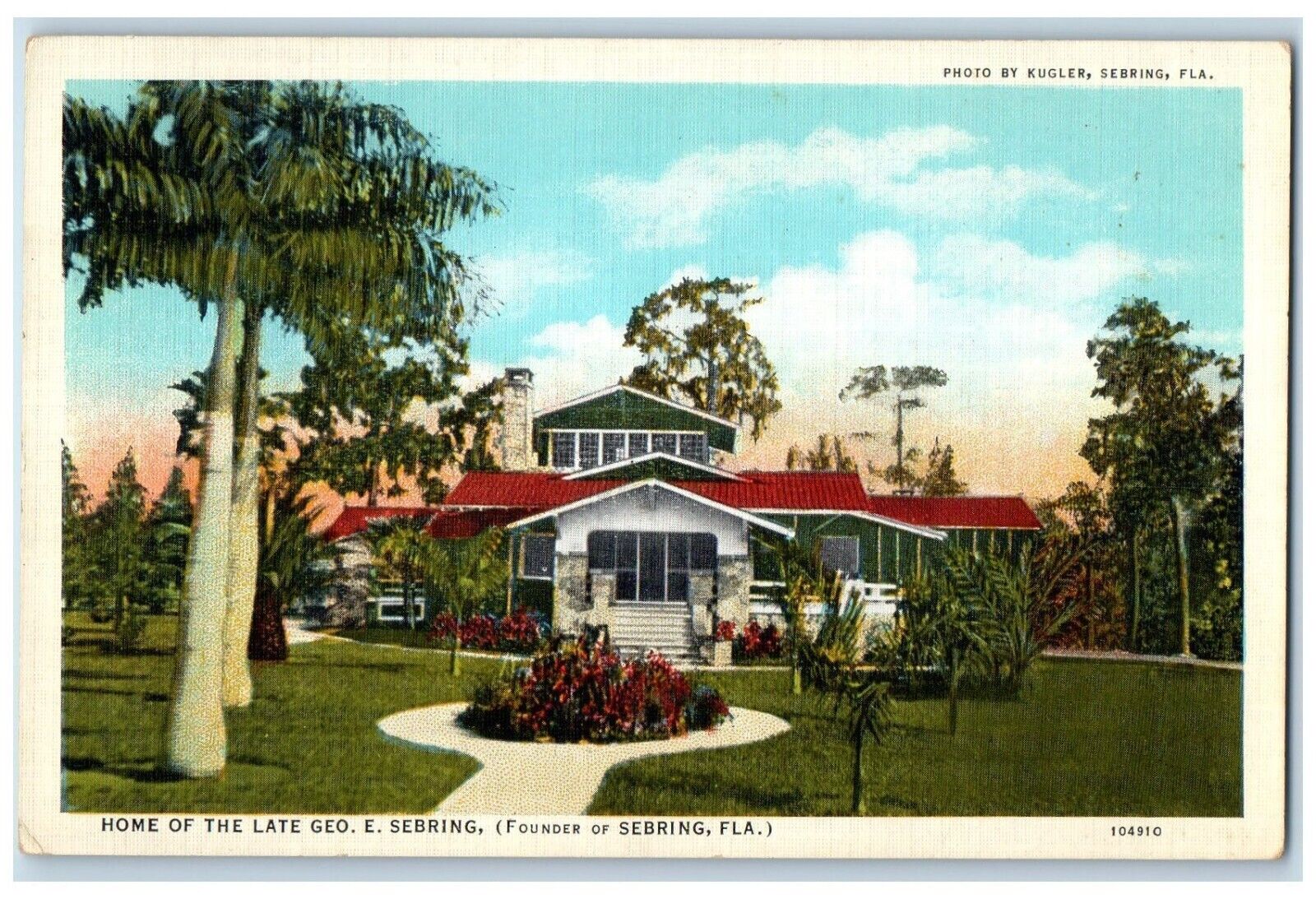 c1940's Home of the Late Geo. E. Sebring (Founder of Sebring FL) Postcard