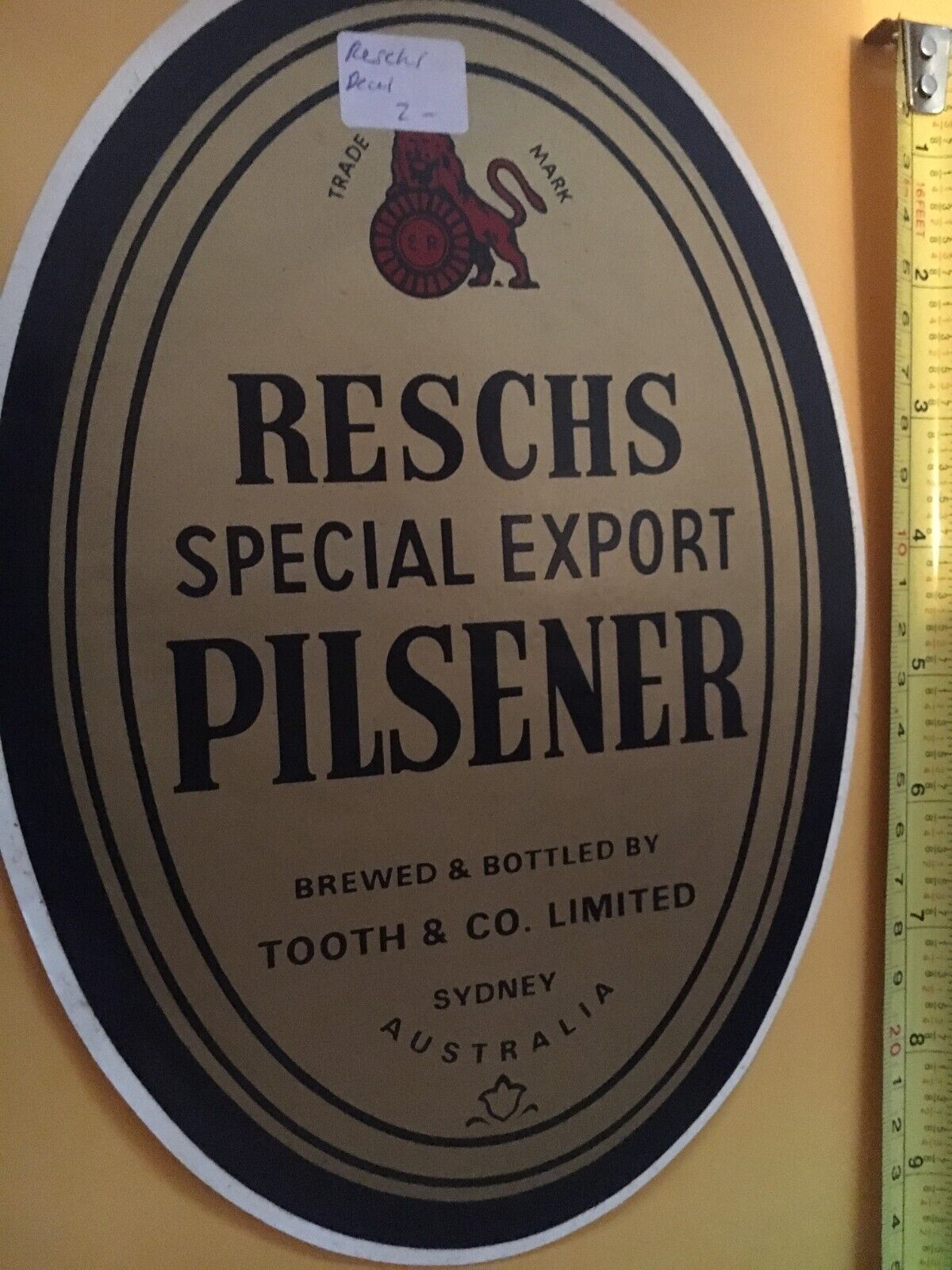 Vtg Large Reschs Special Export Pilsener Sydney Australia Label Decal Sticker