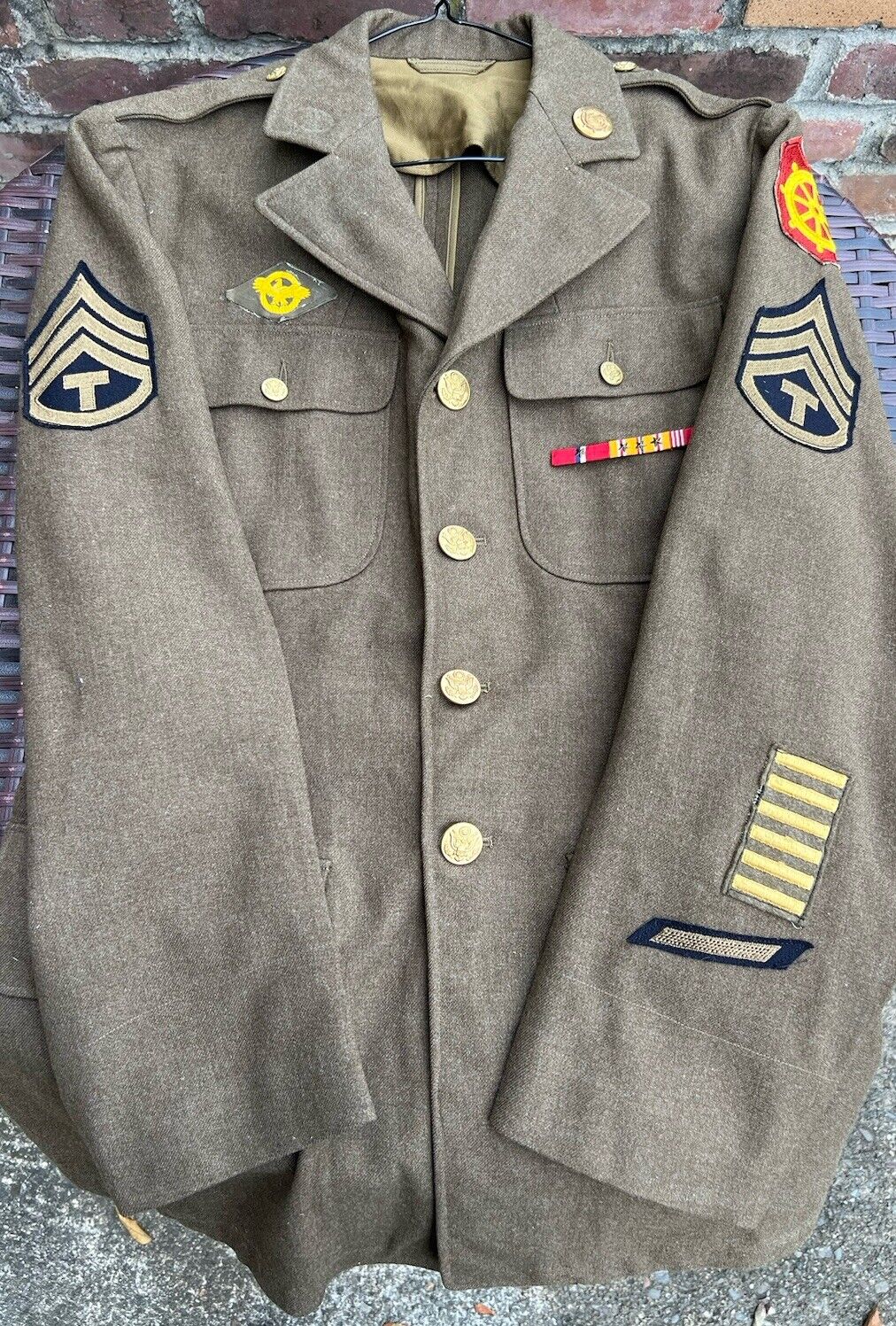 VTG WWII Mens Brown 1941-1945 United States Militaria Uniform Jacket Size 38R